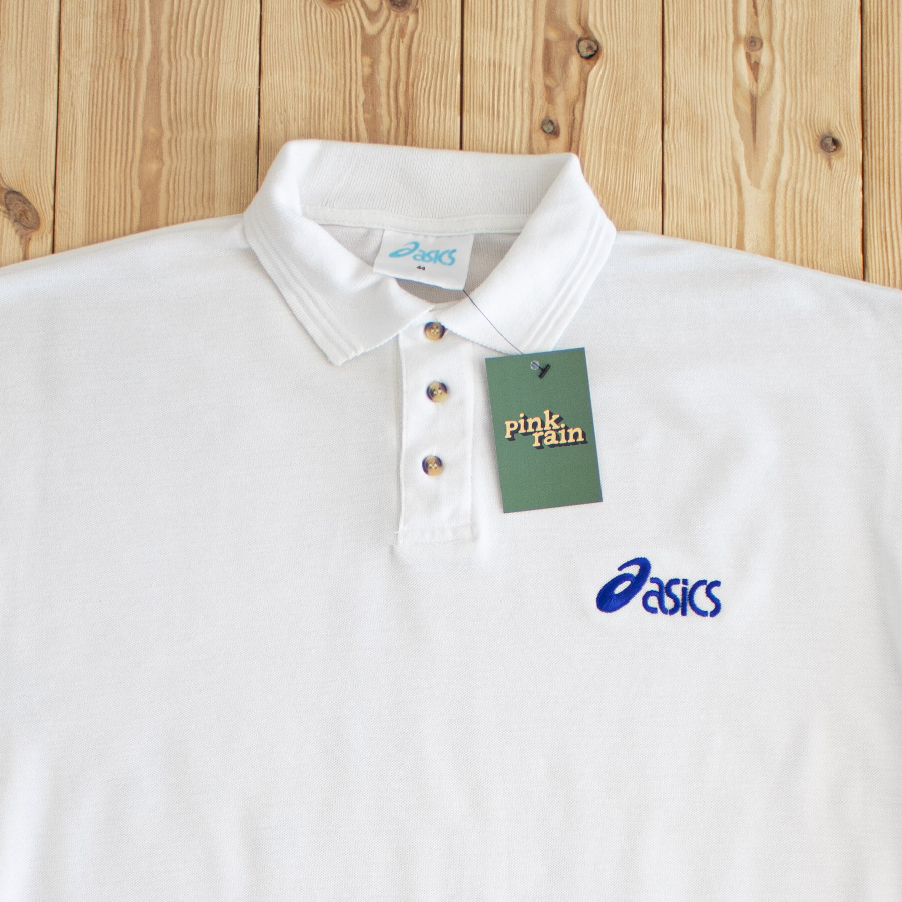 (L) Asics Vintage Embroidered Button Up Polo White