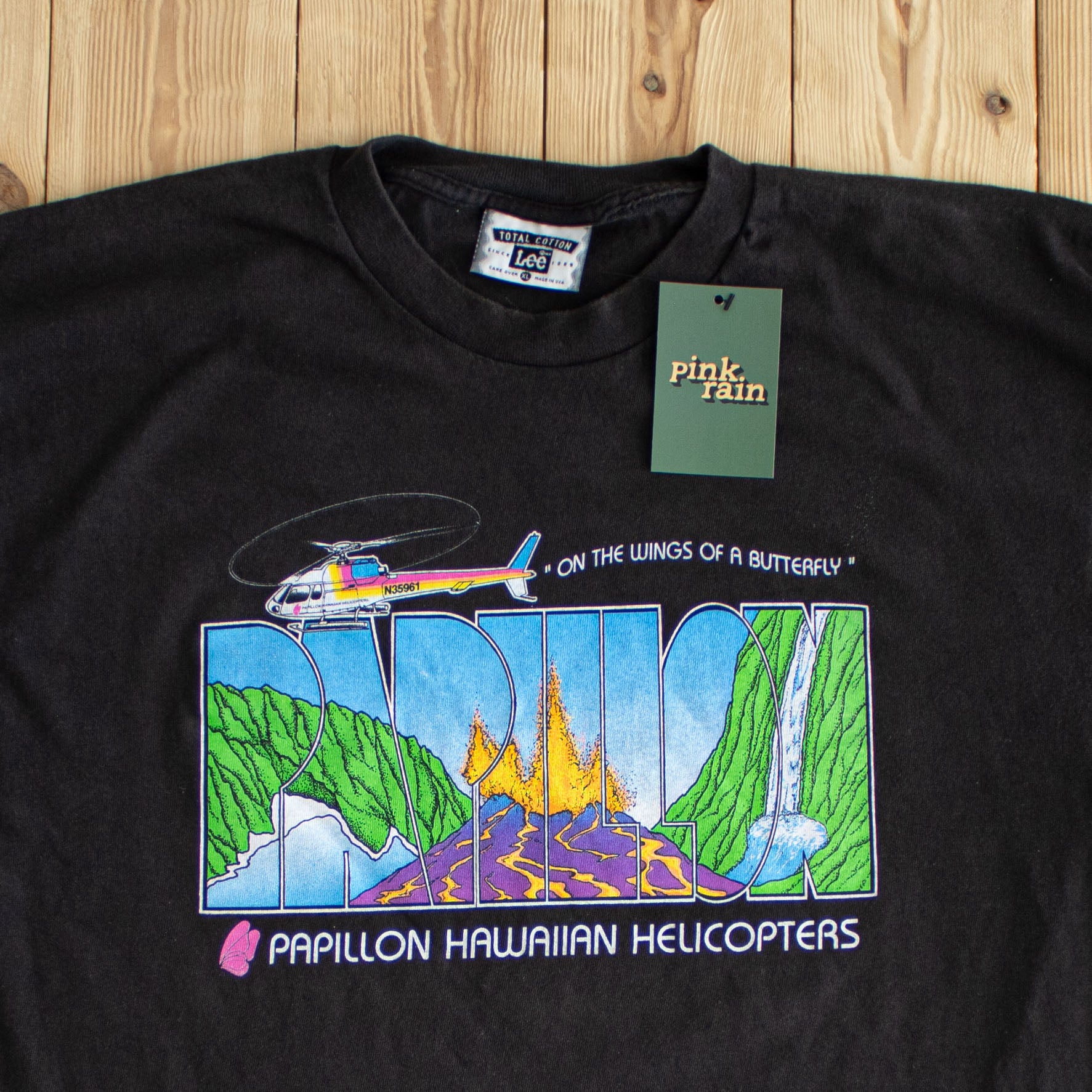 (L) Lee Papillon Hawaiian Helicopters Vintage T-Shirt Black