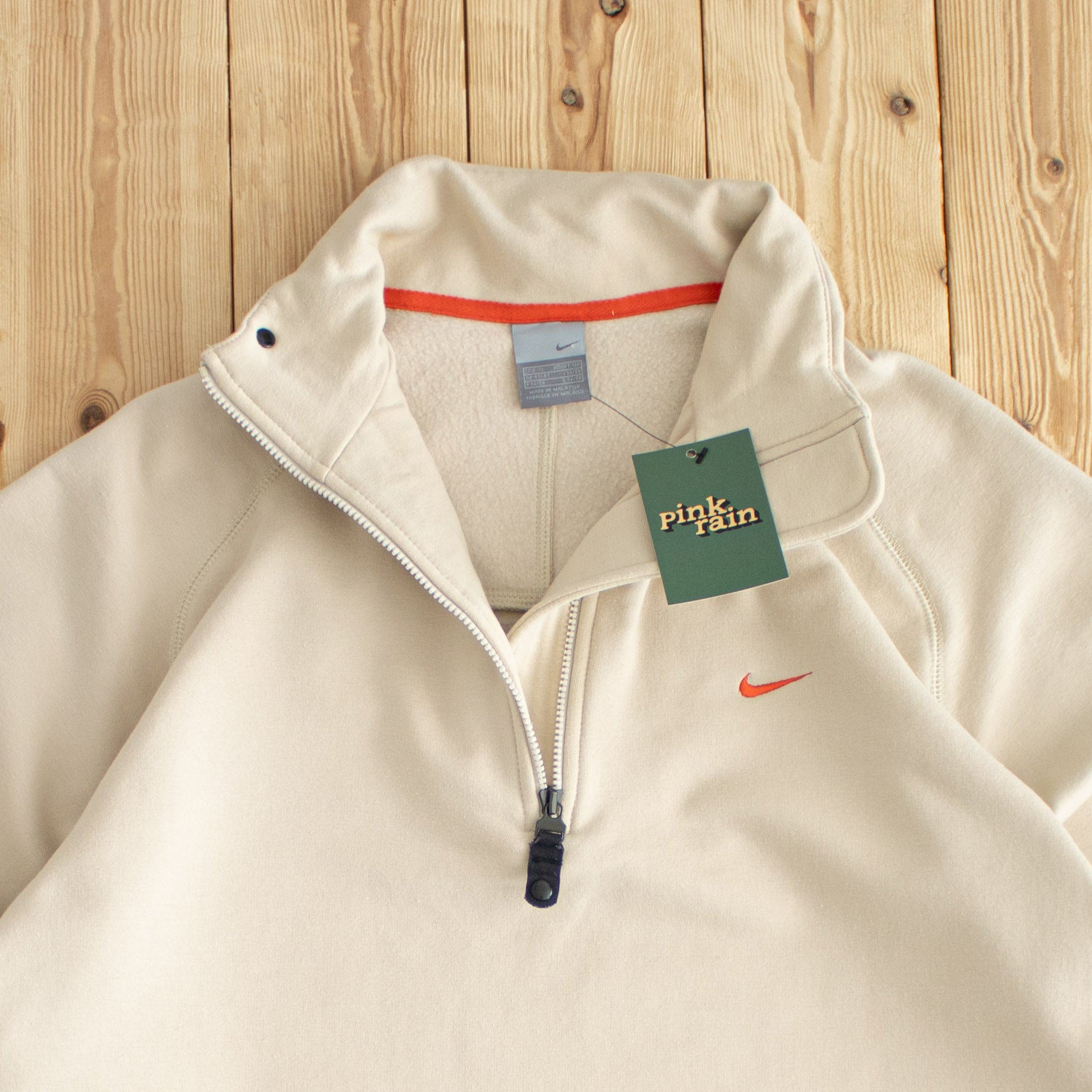 (L) Nike Vintage Essential Embroidered Quarter-Zip Beige