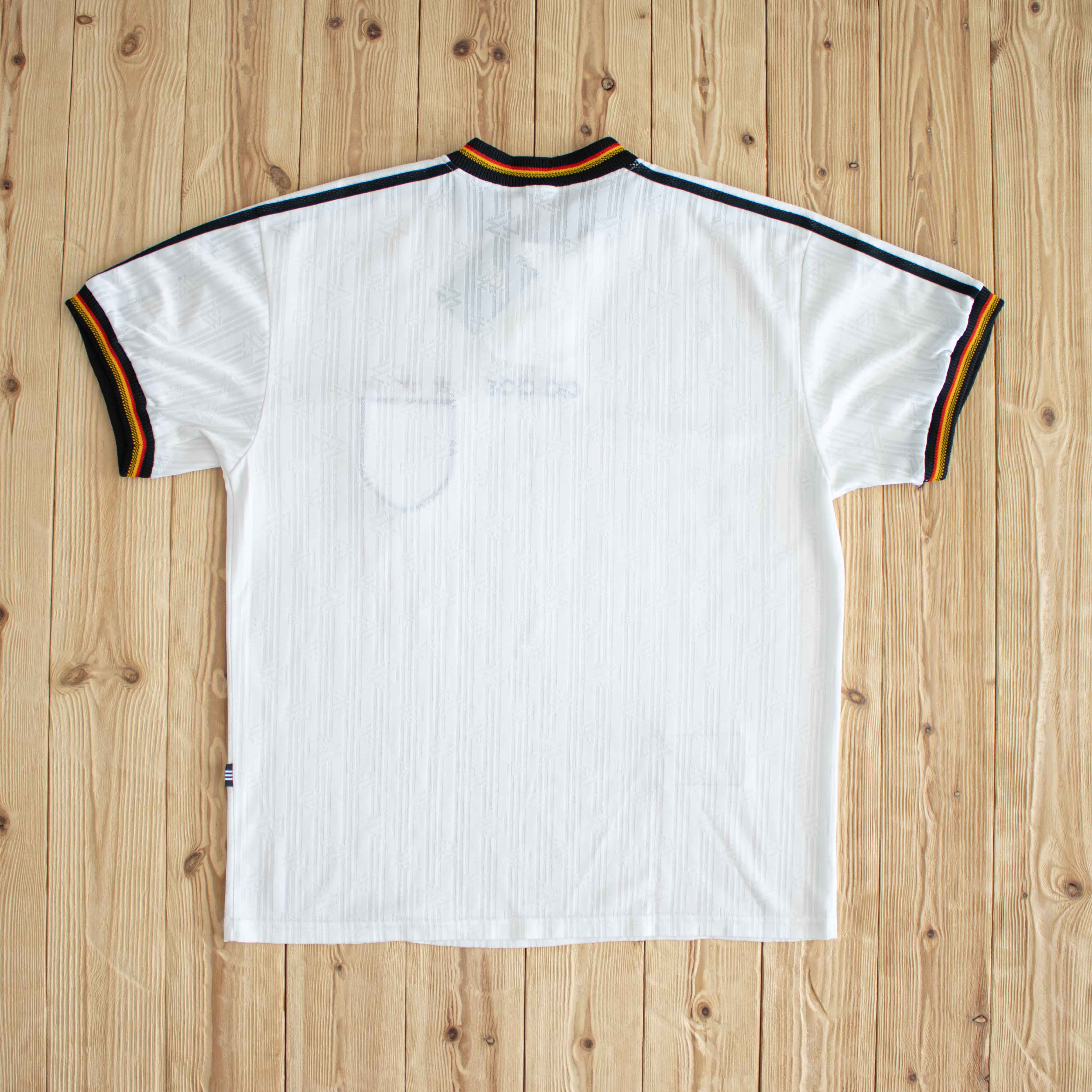 (M/L) 1996 Adidas Deutscher Fussball-Bund Vintage Embroidered Button Up Jersey White