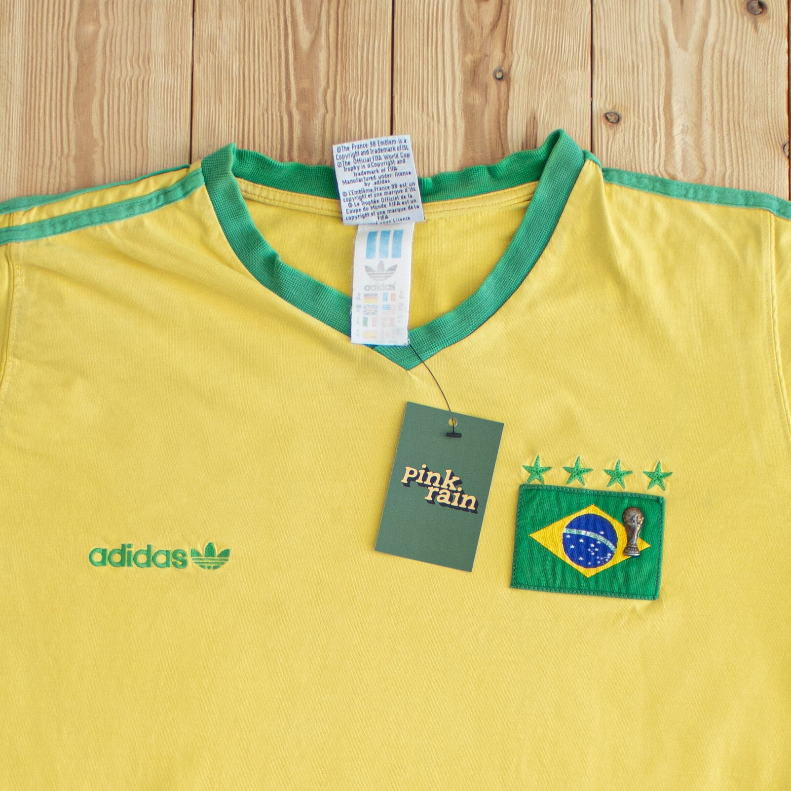 (L) 1998 Adidas Brazil Vintage Embroidered T-Shirt Yellow
