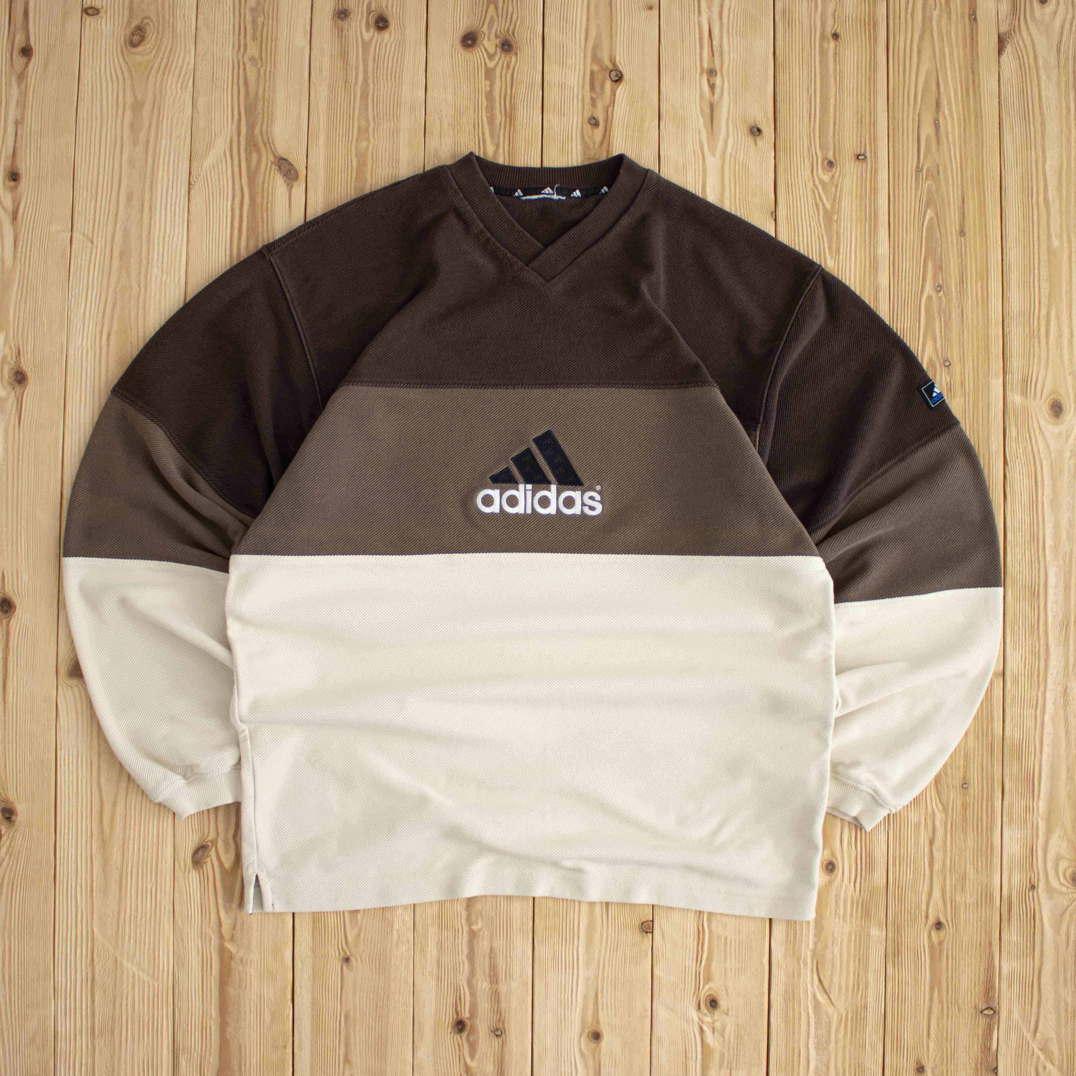 (L) Adidas Chocolate Ombre Vintage Embroidered Sweatshirt Brown/Beige