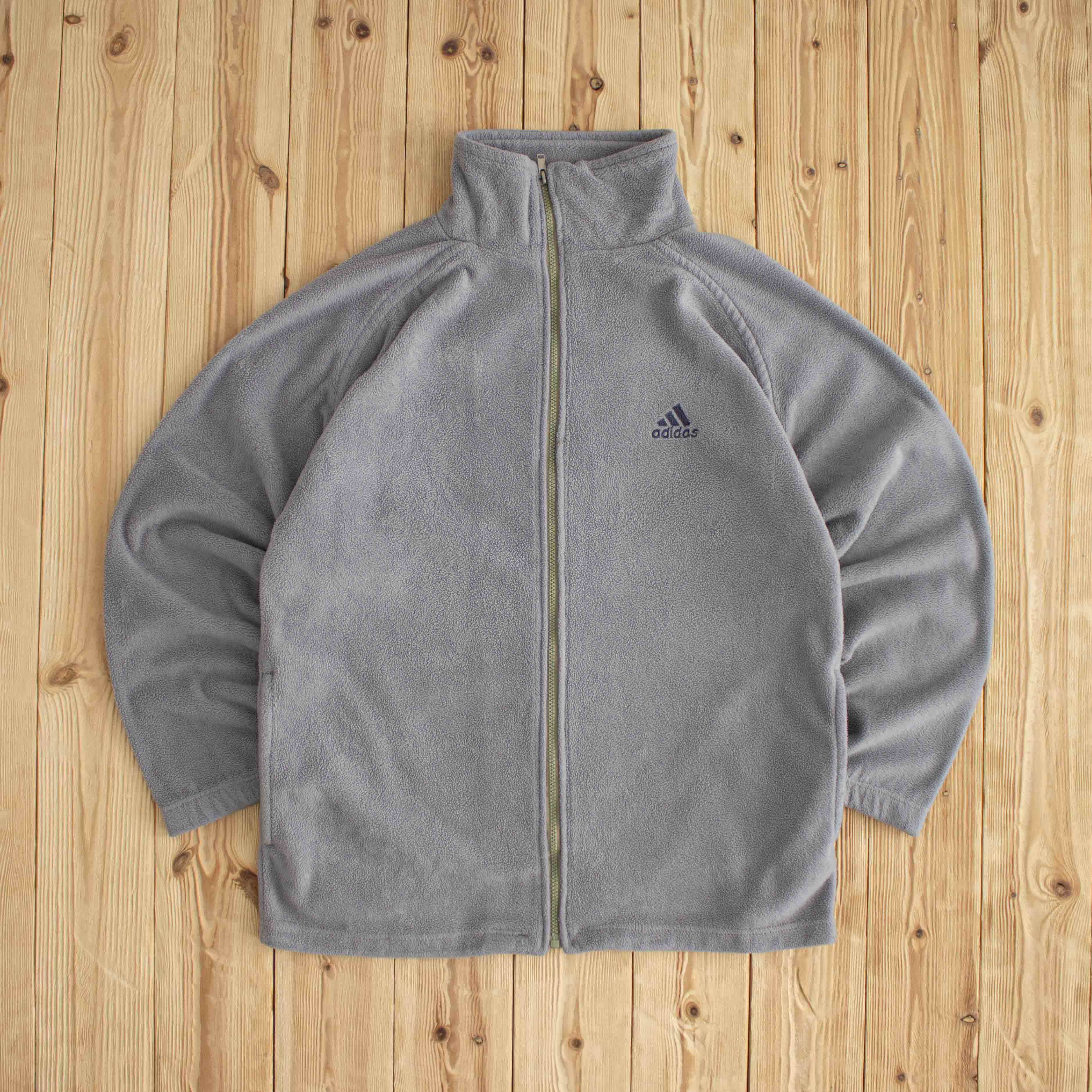 (M) Adidas Vintage Embroidered Full-Zip Fleece Sweatshirt Gray