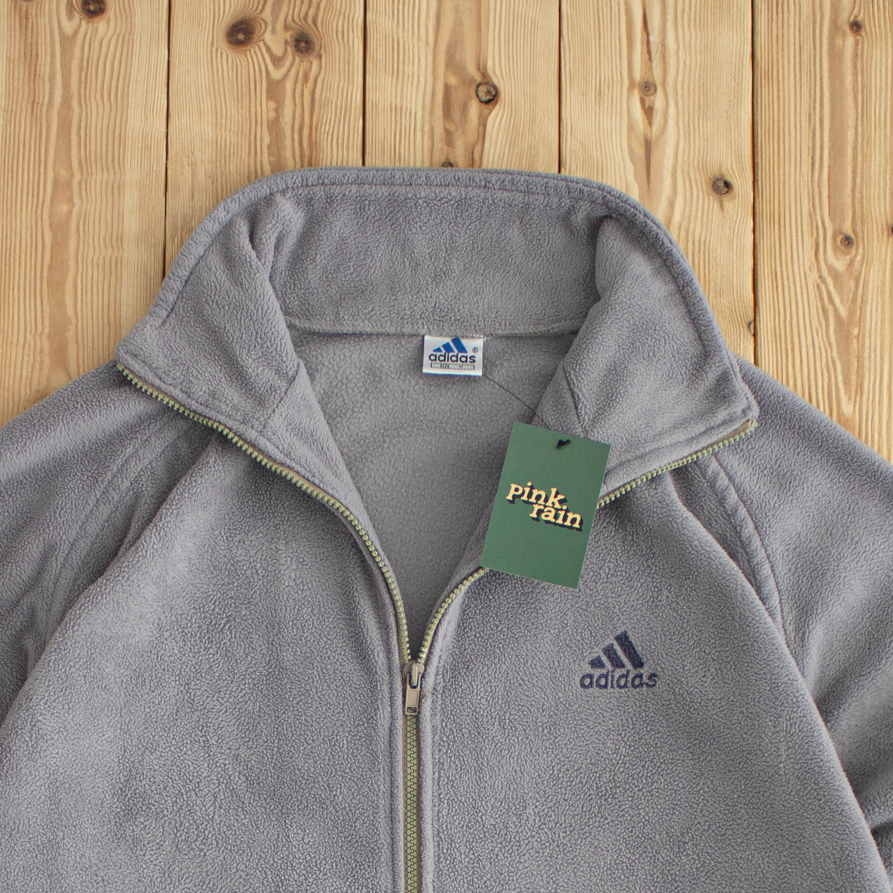 (M) Adidas Vintage Embroidered Full-Zip Fleece Sweatshirt Gray