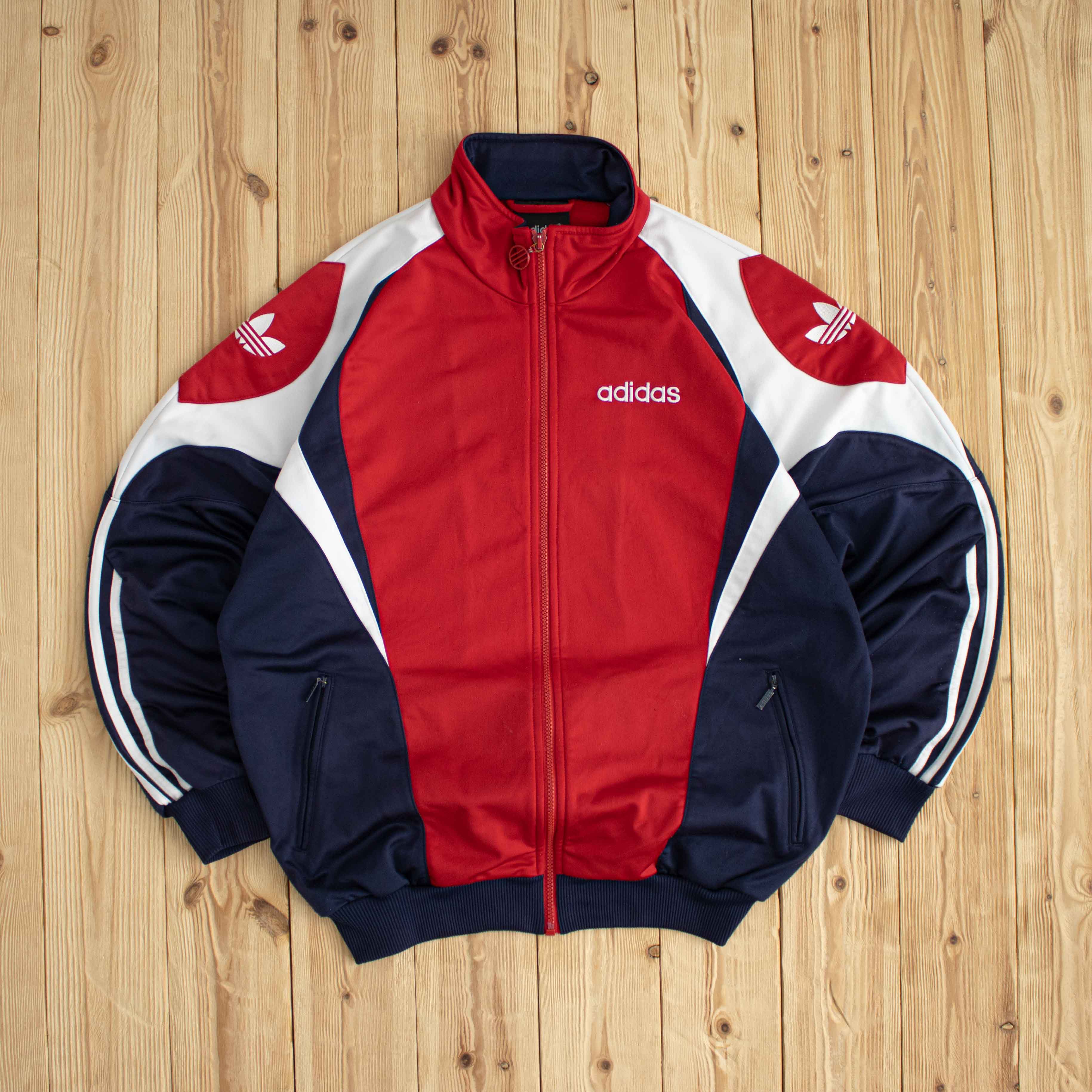 (M/L) Adidas Vintage Embroidered Full-Zip Sweatshirt Red