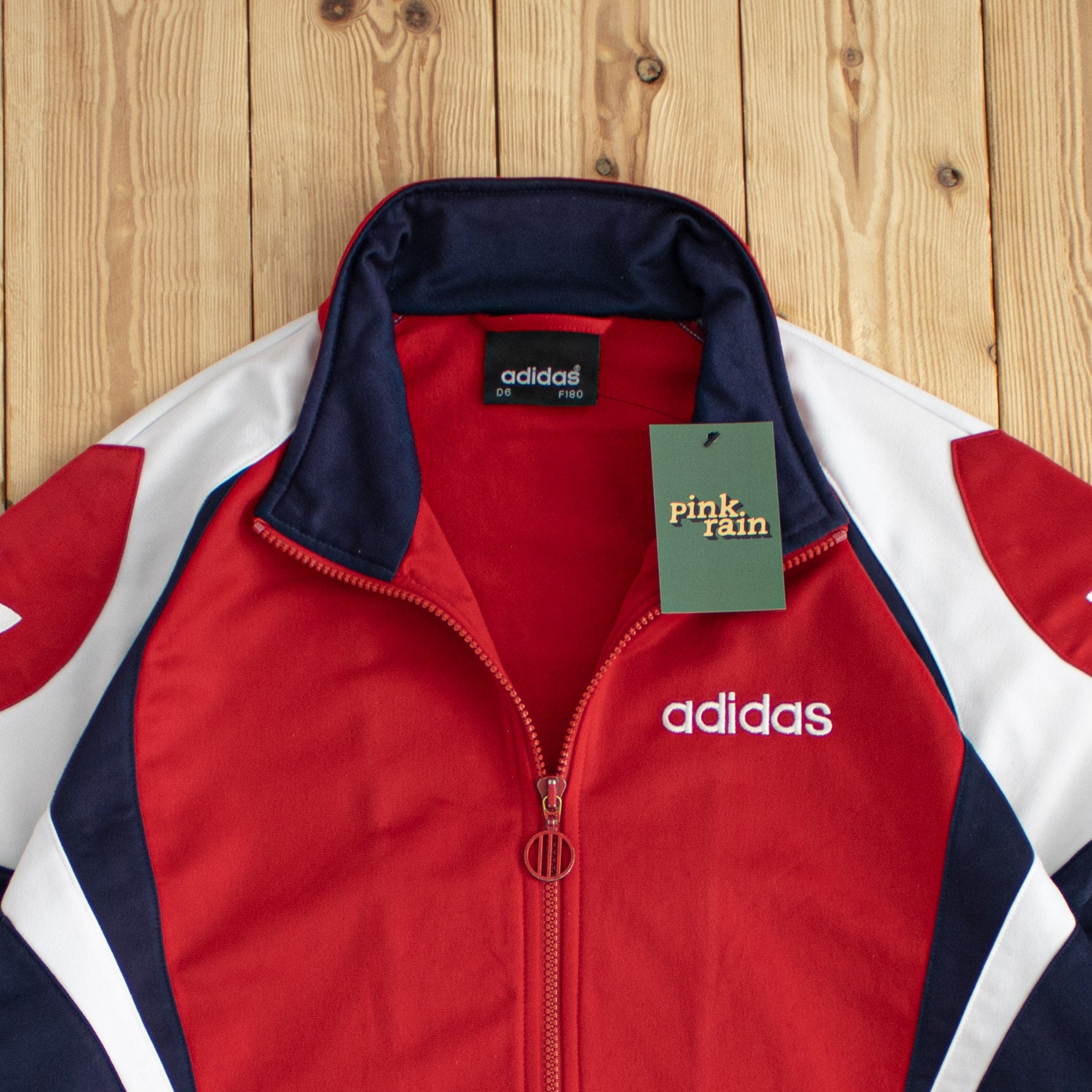 (M/L) Adidas Vintage Embroidered Full-Zip Sweatshirt Red