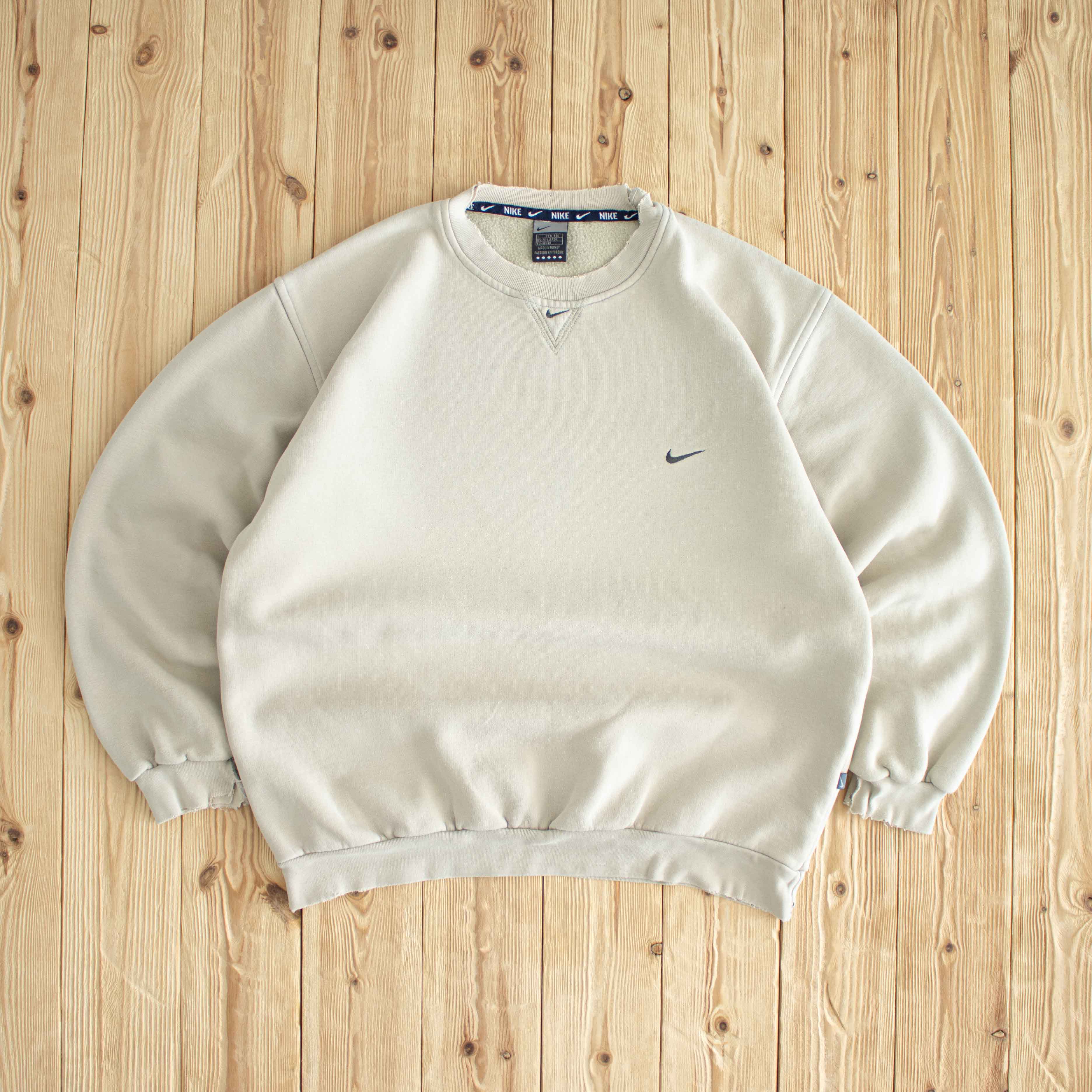 (M/L) Nike Double Swoosh Vintage Embroidered Sweatshirt Beige