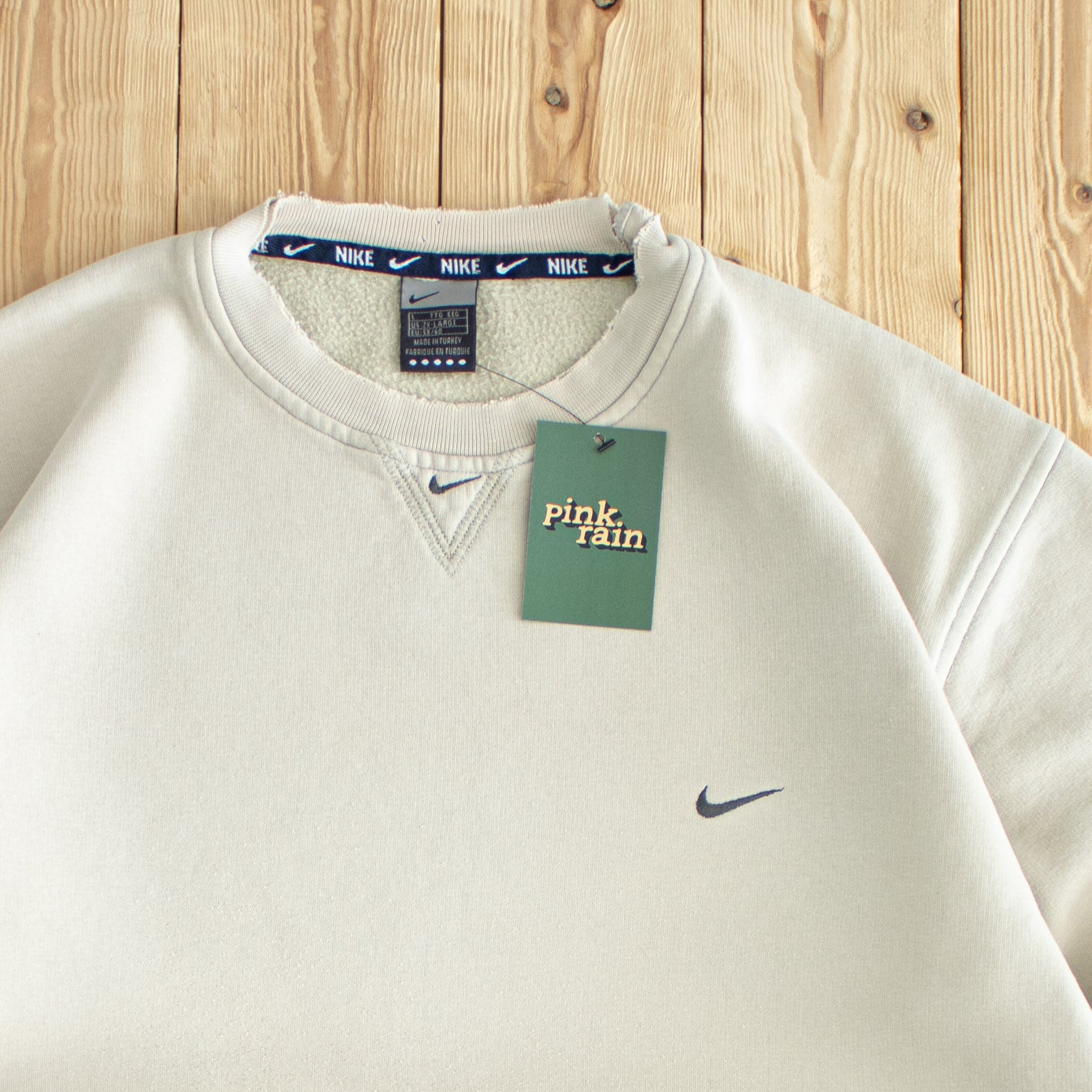 (M/L) Nike Double Swoosh Vintage Embroidered Sweatshirt Beige