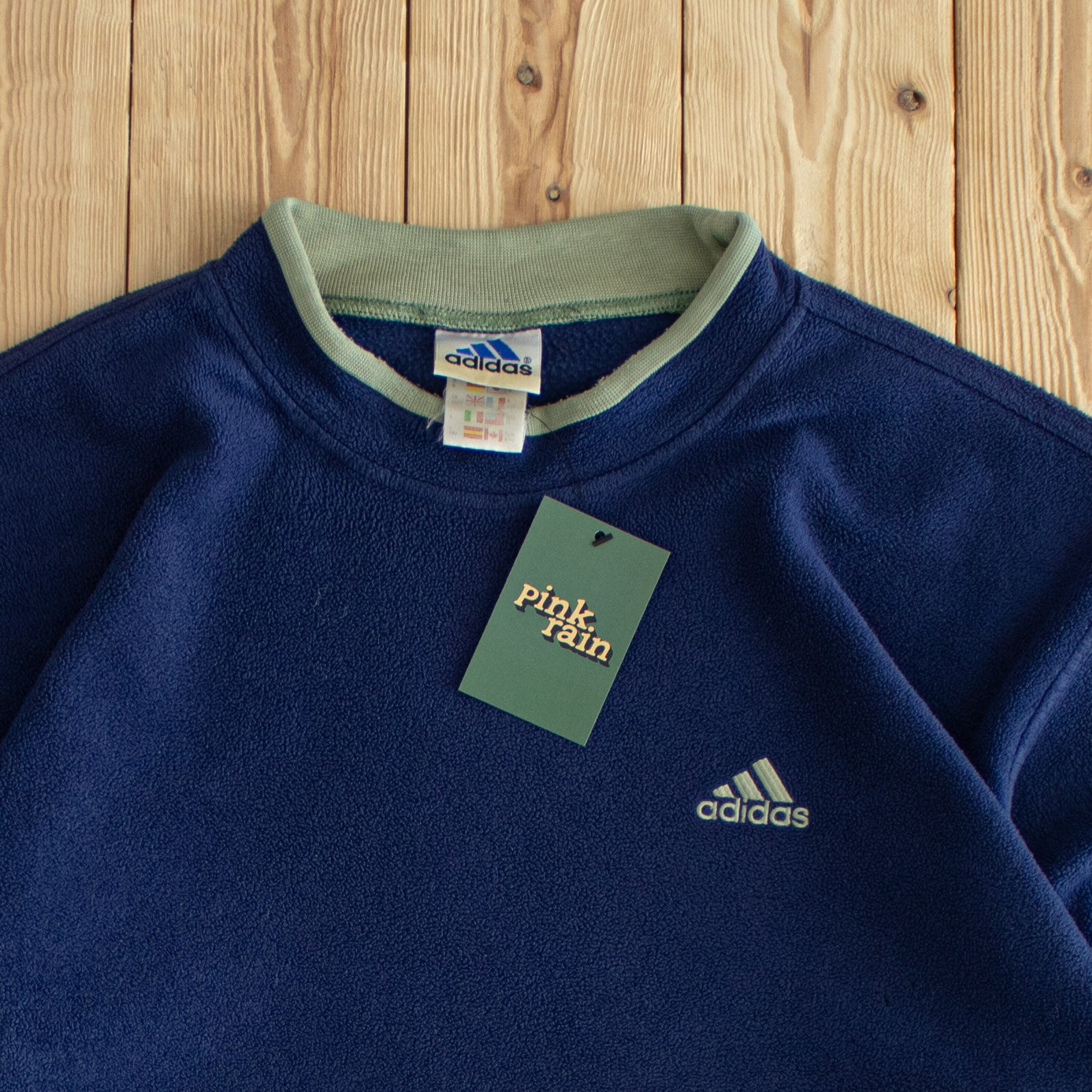 (L) Adidas Vintage Embroidered Fleece Sweatshirt Blue