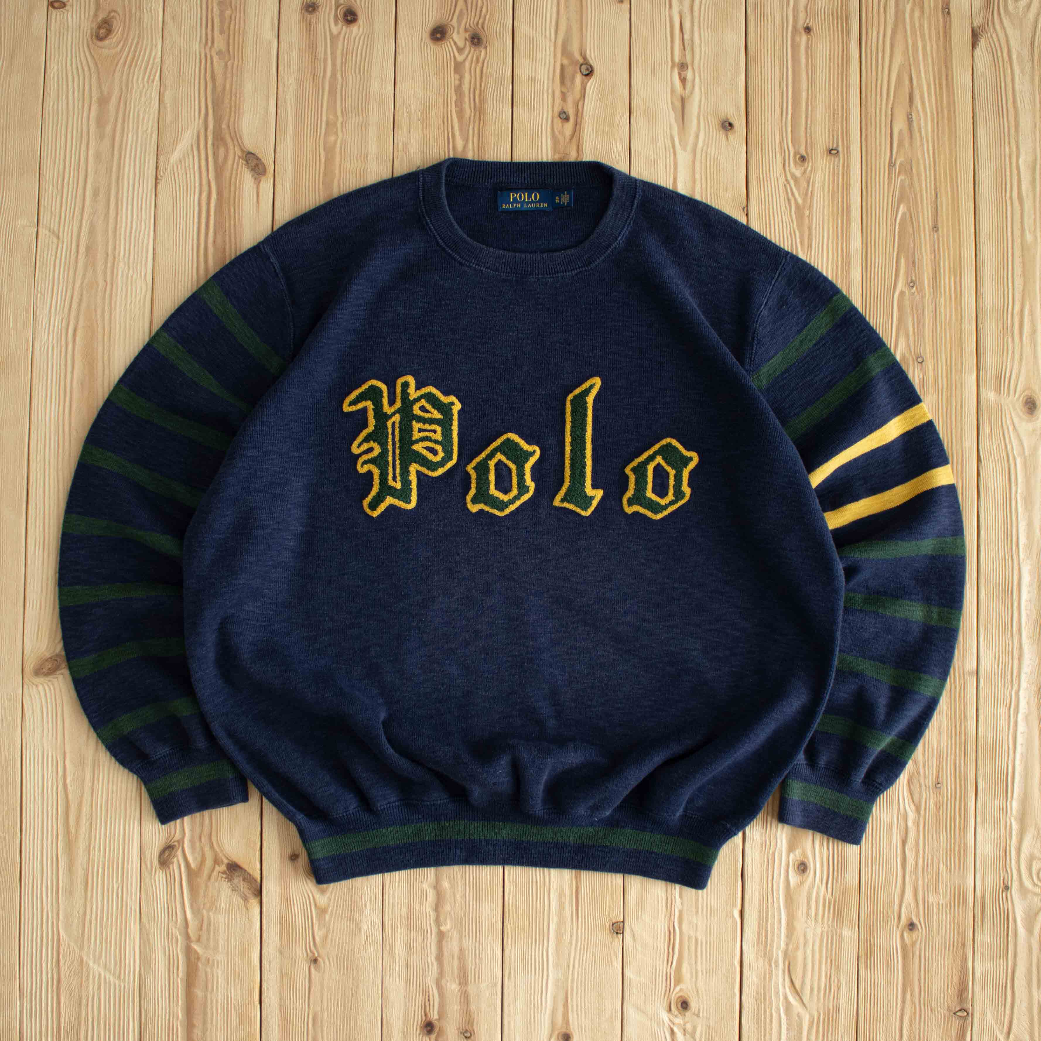 (L) Polo Ralph Lauren Vintage Fluffy Embroidered Sweater Blue