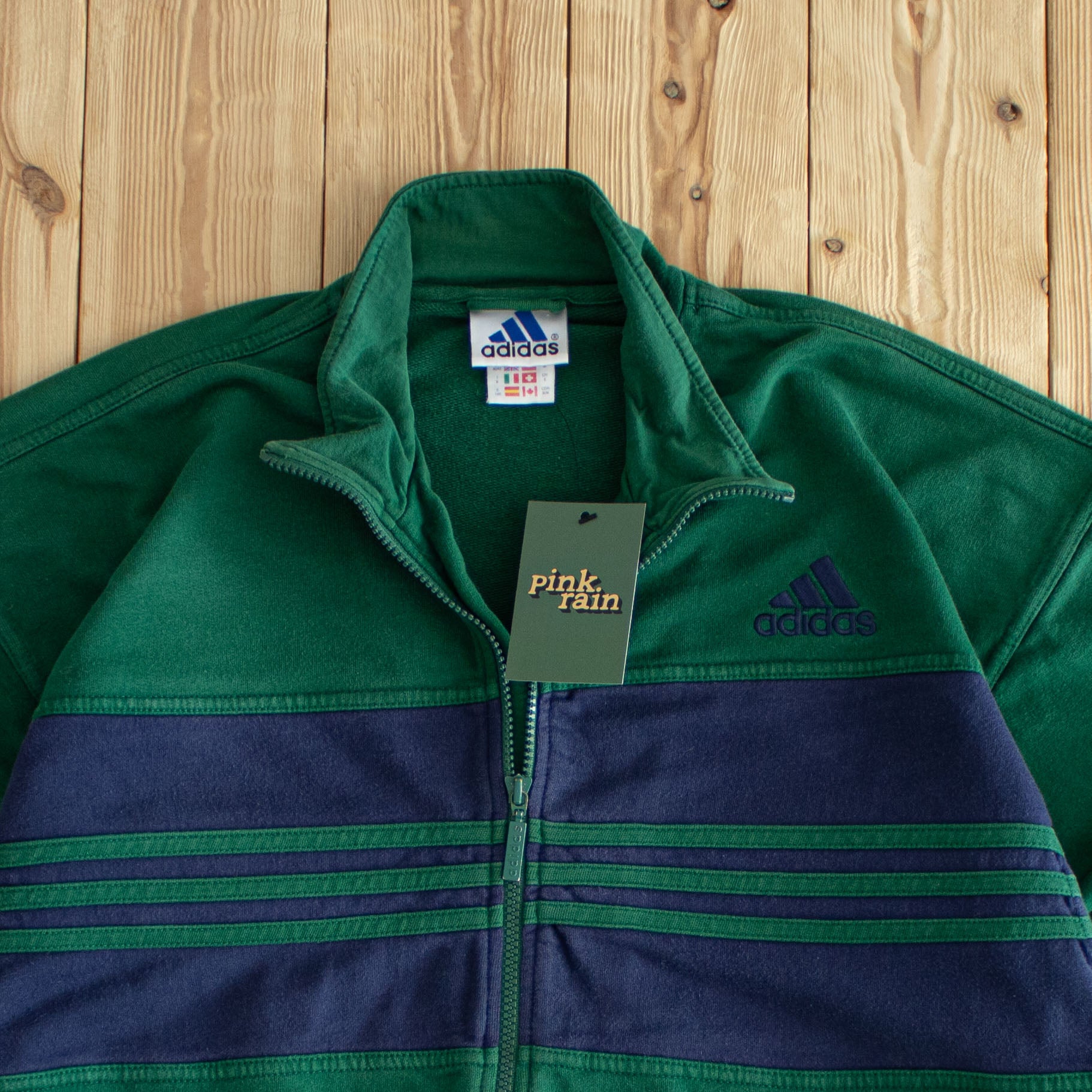 (M/L) Adidas Vintage Embroidered Full-Zip Sweatshirt Green