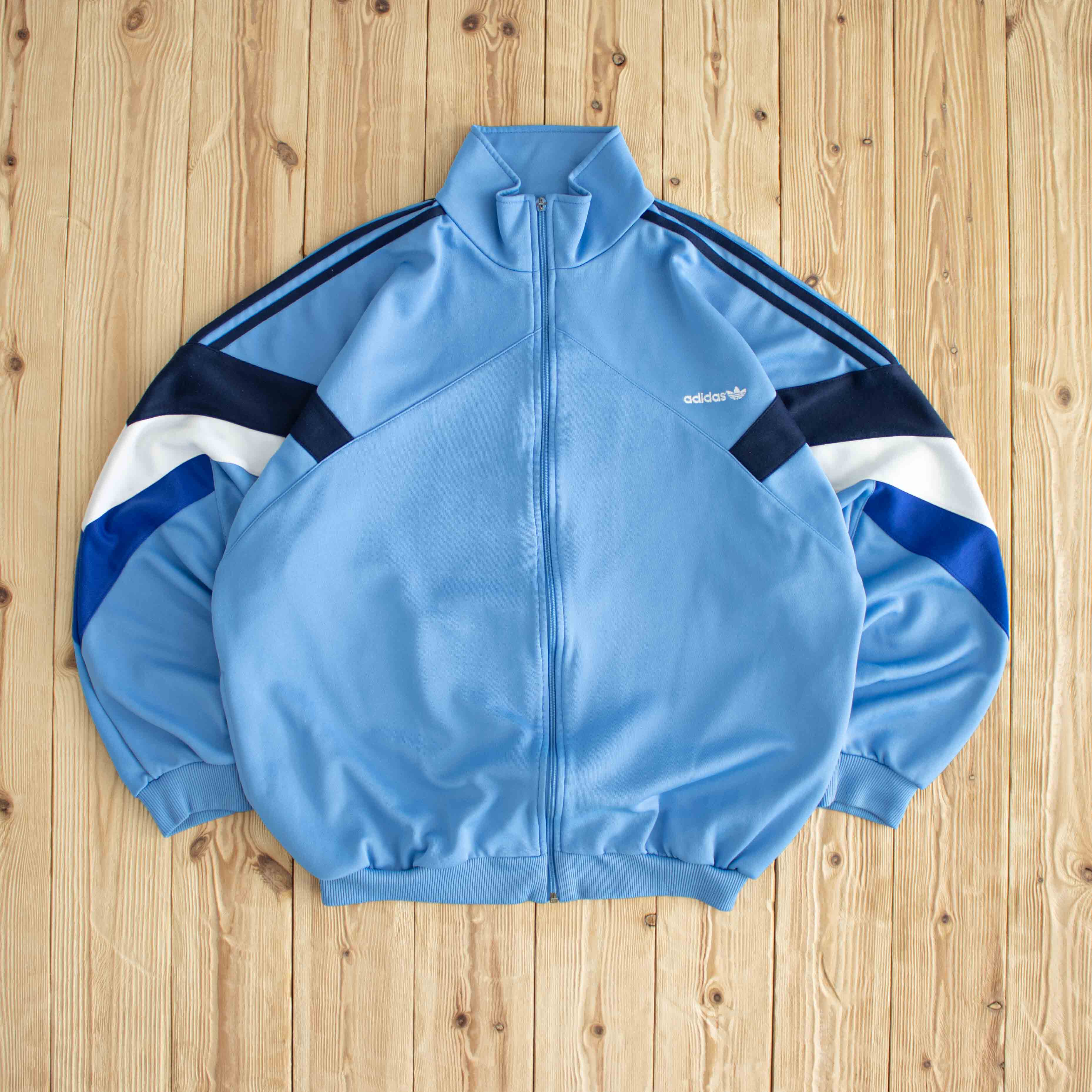 (L) Adidas Vintage Embroidered Full-Zip Sweatshirt Blue