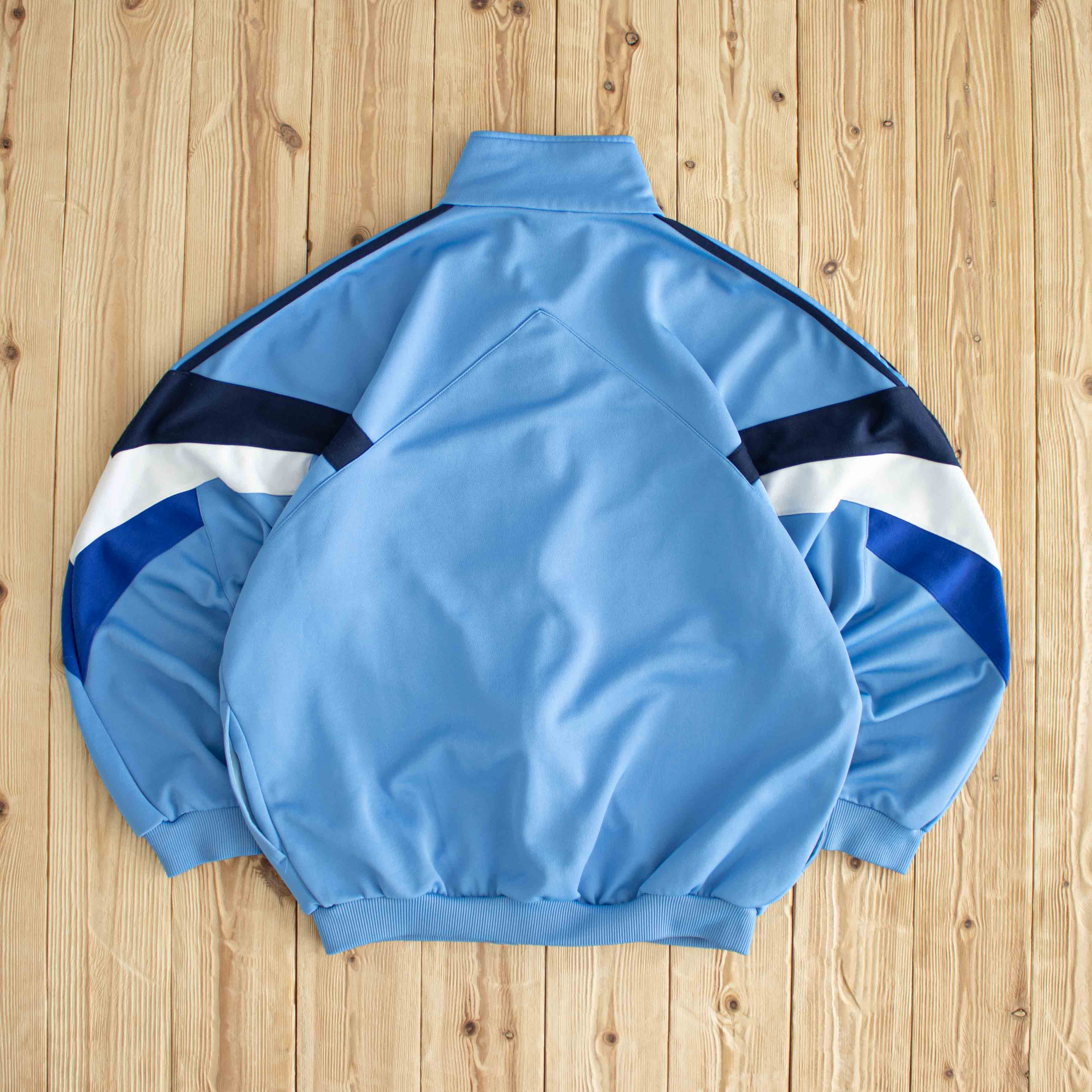(L) Adidas Vintage Embroidered Full-Zip Sweatshirt Blue