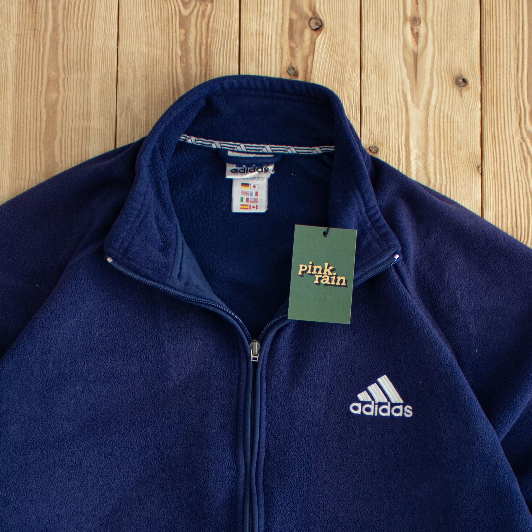 (M/L) Adidas Vintage Embroidered Full-Zip Sweatshirt Blue