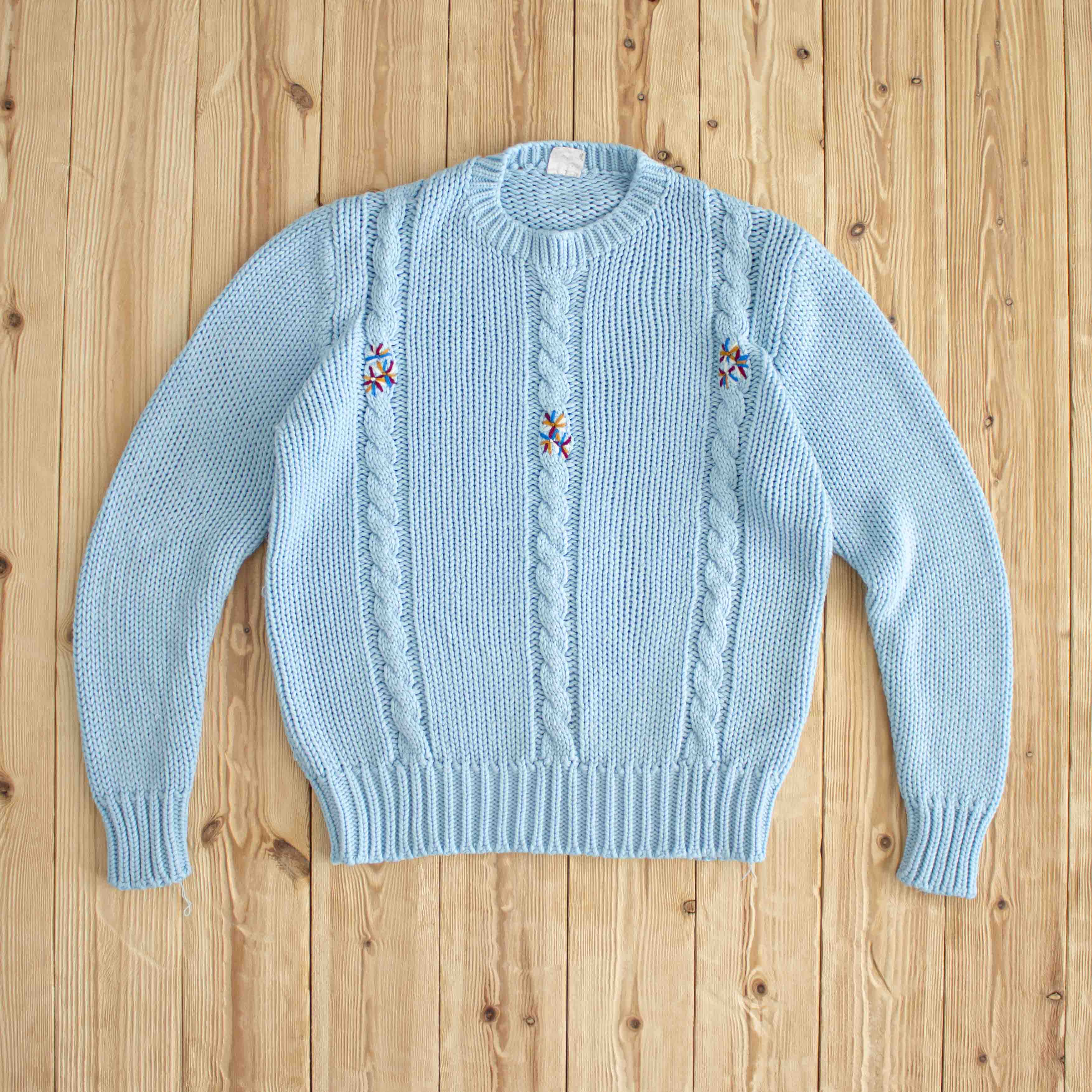 (S) Flowers Vintage Embroidered Sweater Blue
