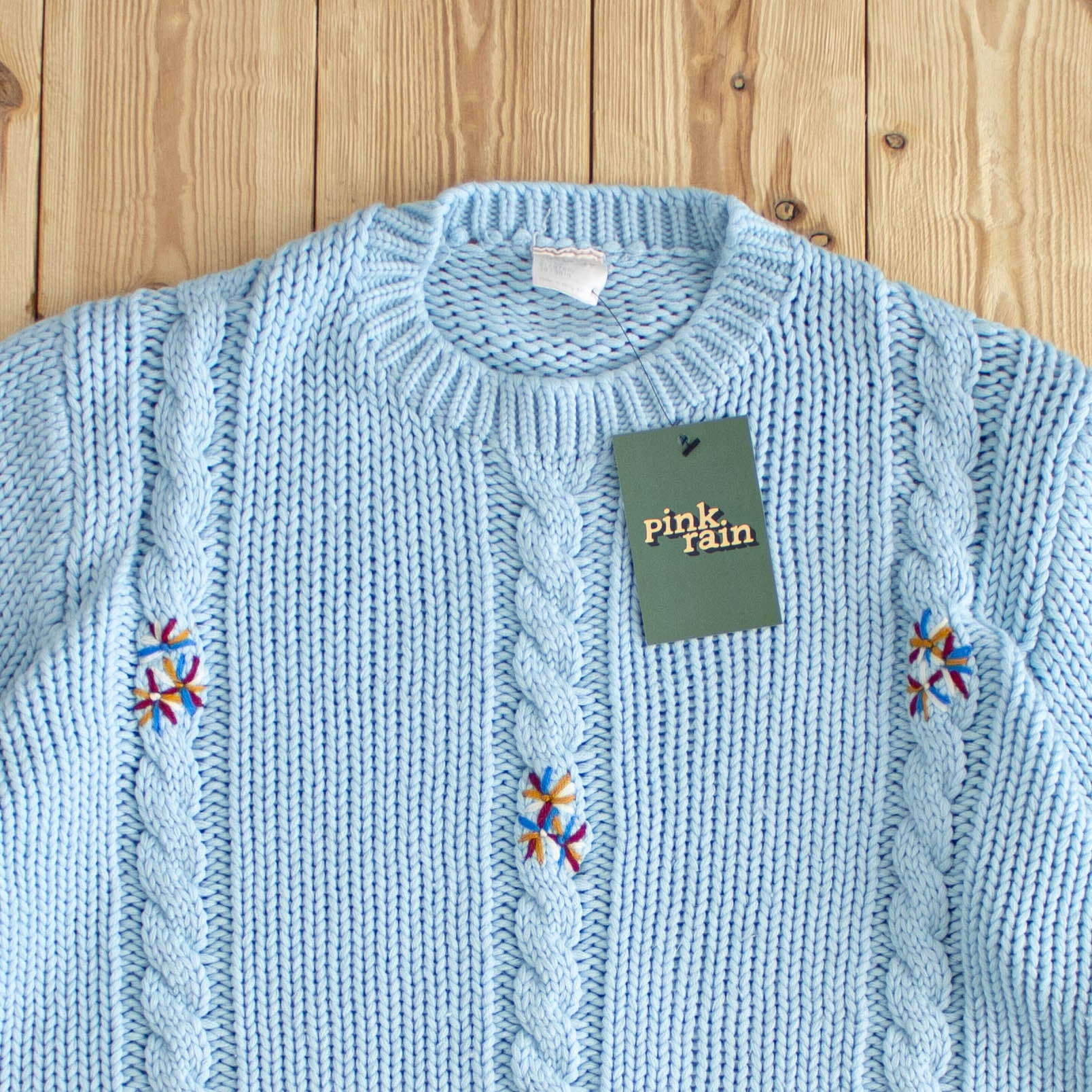 (S) Flowers Vintage Embroidered Sweater Blue