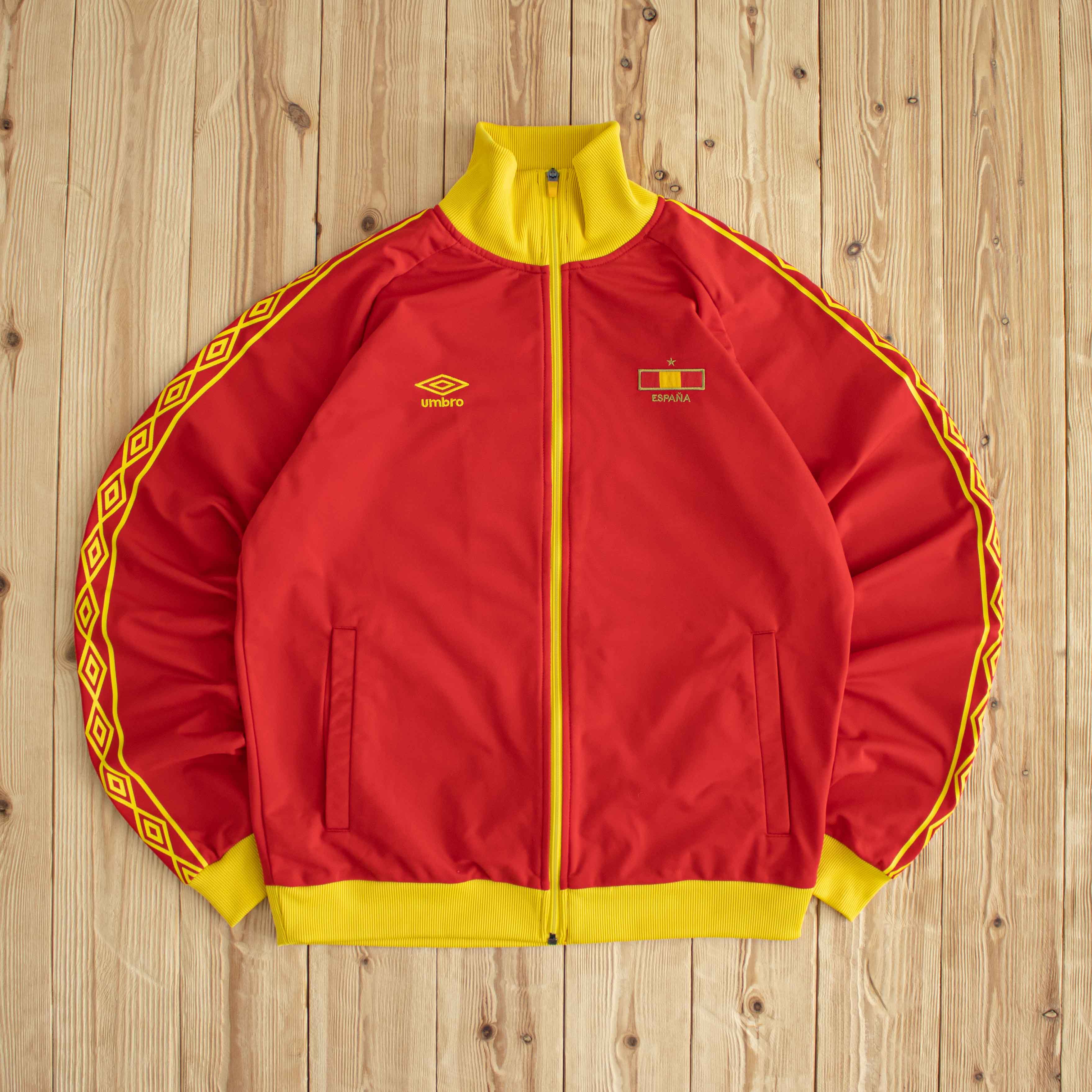 (M/L) Umbro Spain Vintage Embroidered Full-Zip Sweatshirt Red