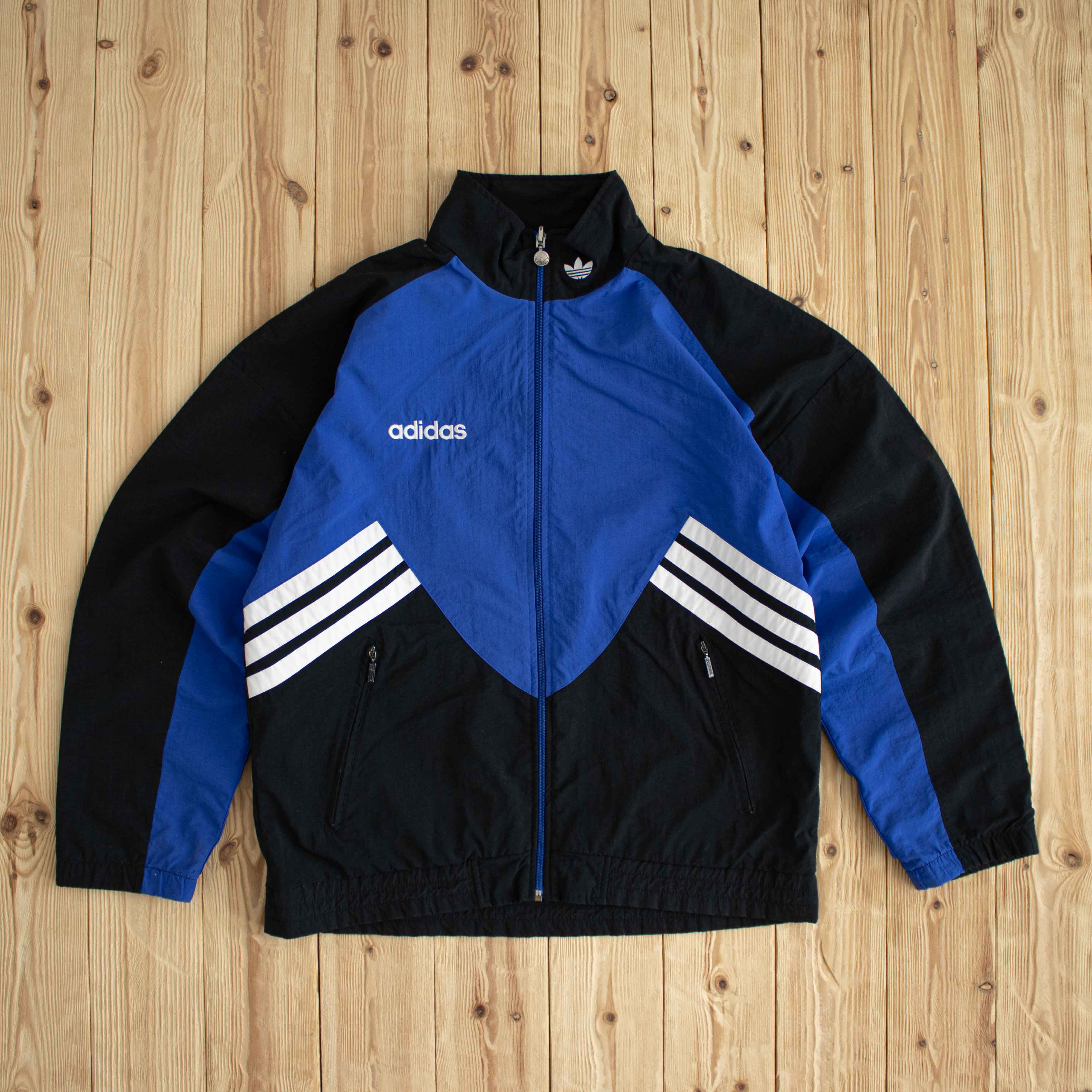 (M/L) Adidas Reversible Vintage Embroidered Jacket Blue/Black