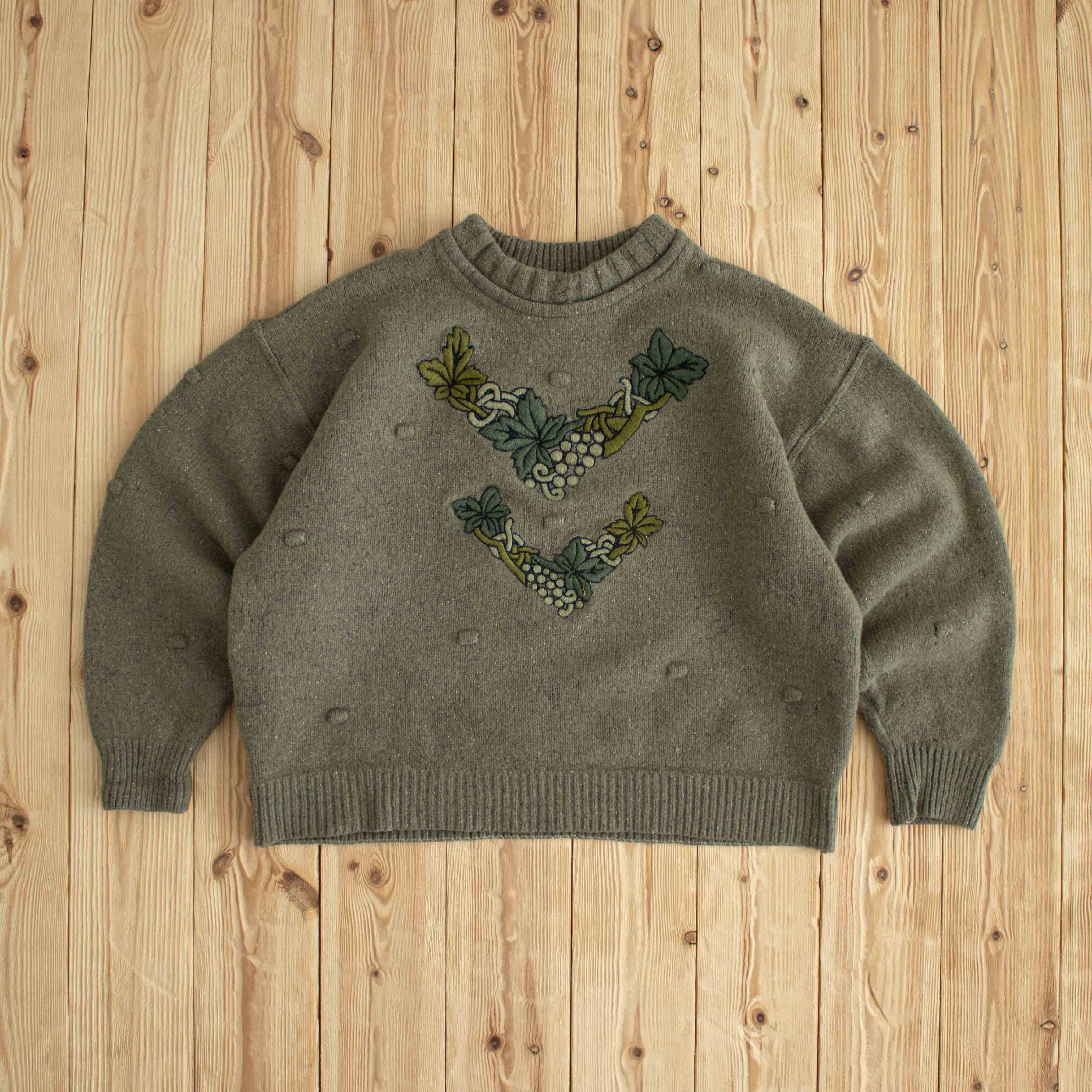 (S) Carlo Colucci Vintage Flowers Embroidered Sweater Khaki