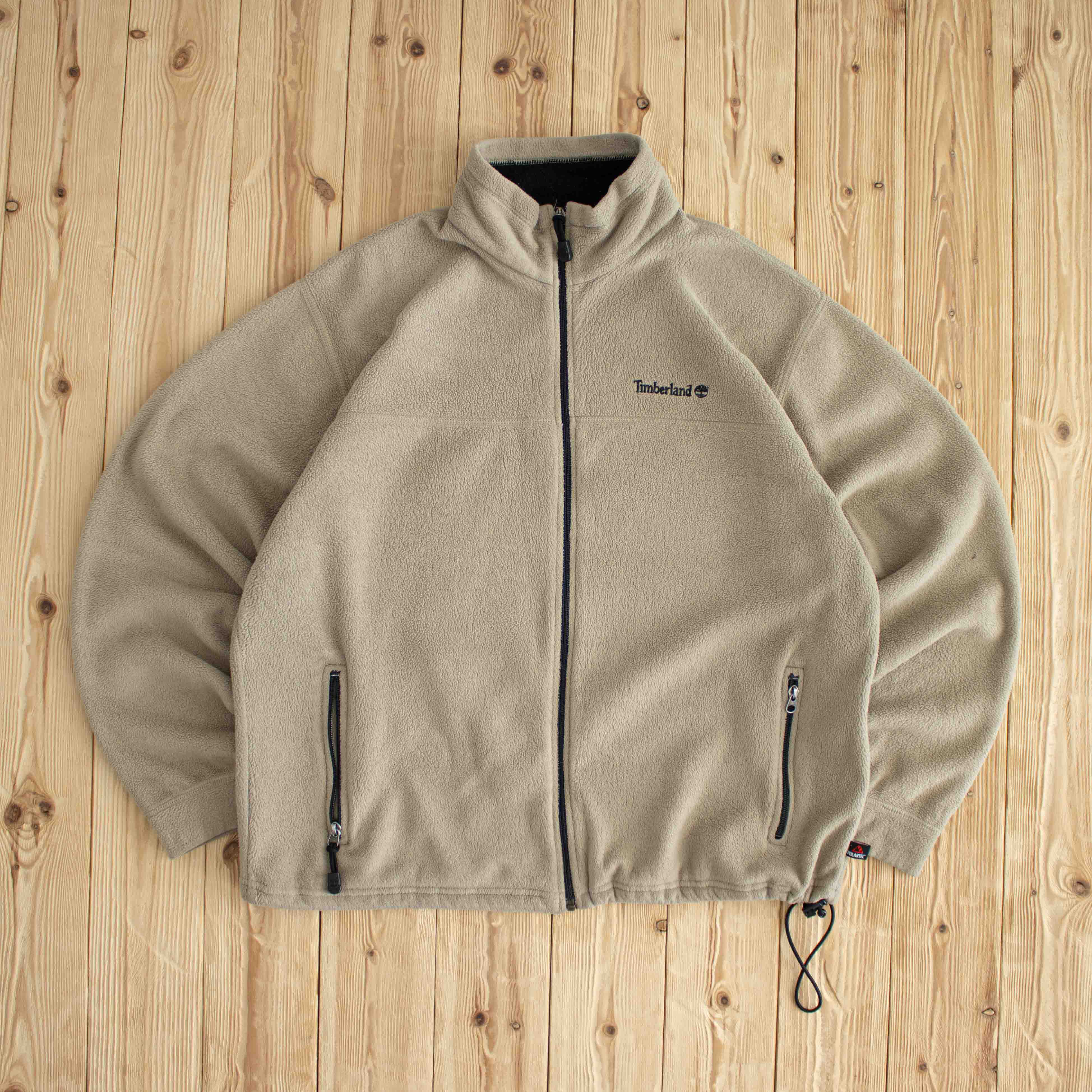 (L) Timberland Polartec Vintage Embroidered Full-Zip Fleece Sweatshirt Brown