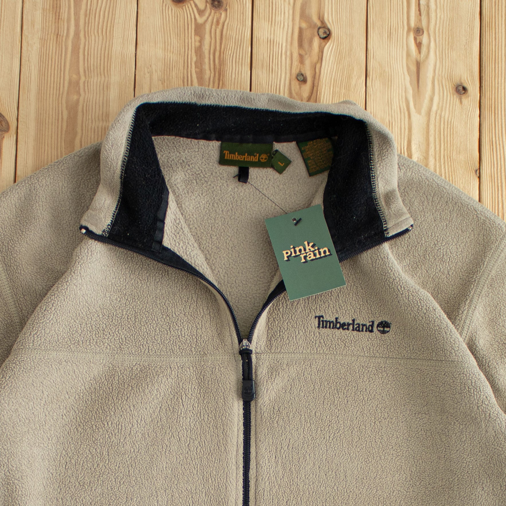 (L) Timberland Polartec Vintage Embroidered Full-Zip Fleece Sweatshirt Brown