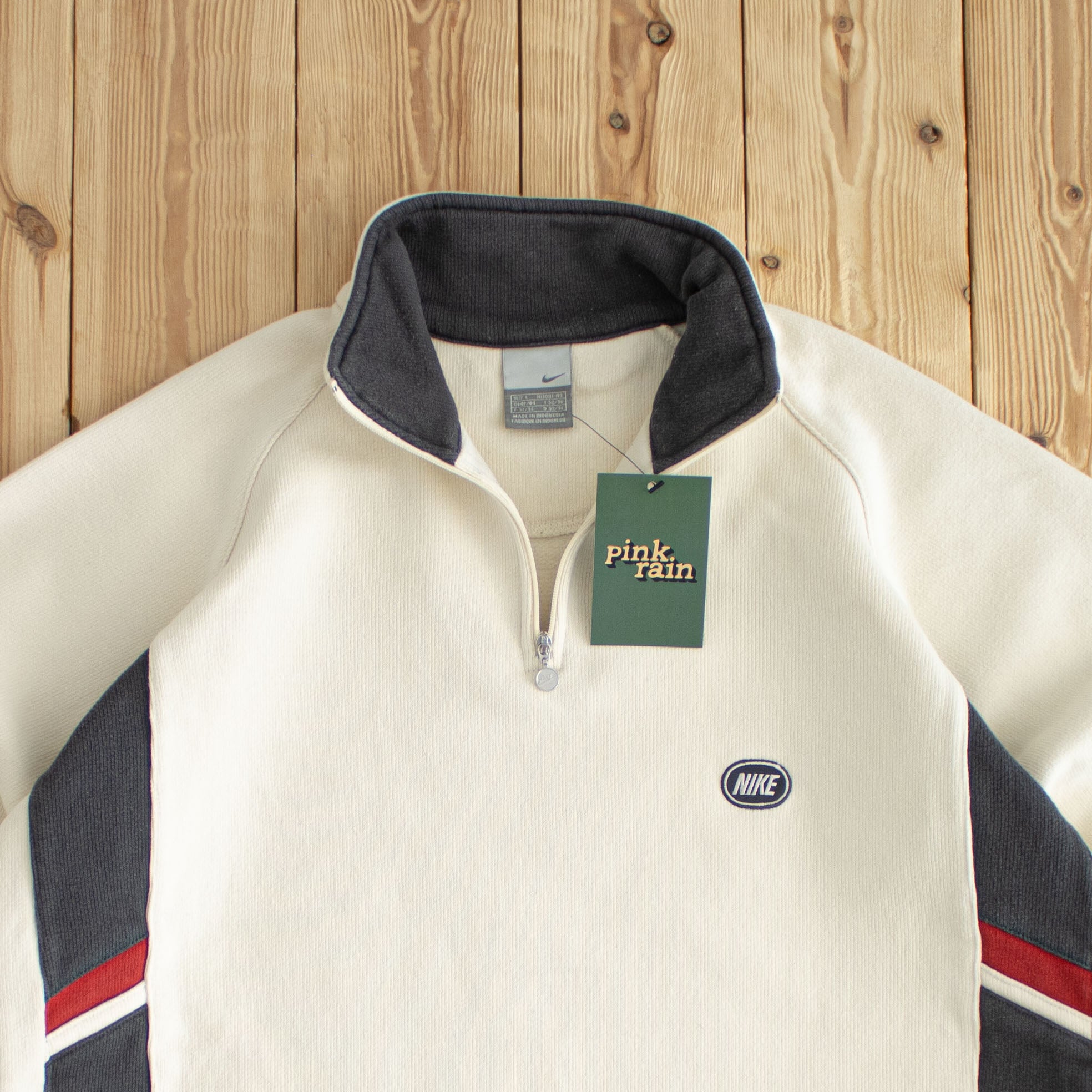(L) Nike Vintage Embroidered Quarter-Zip Beige