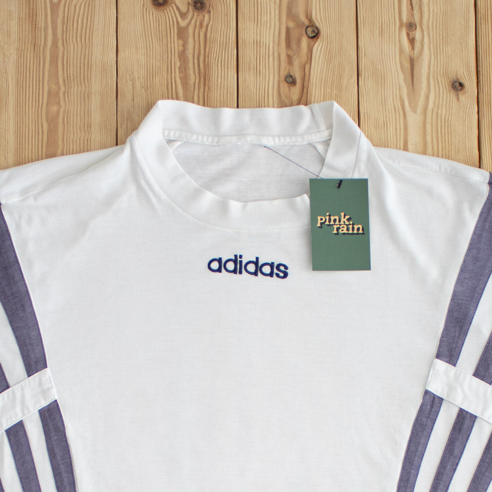 (L) Adidas Vintage Side Stripe Embroidered T-Shirt White