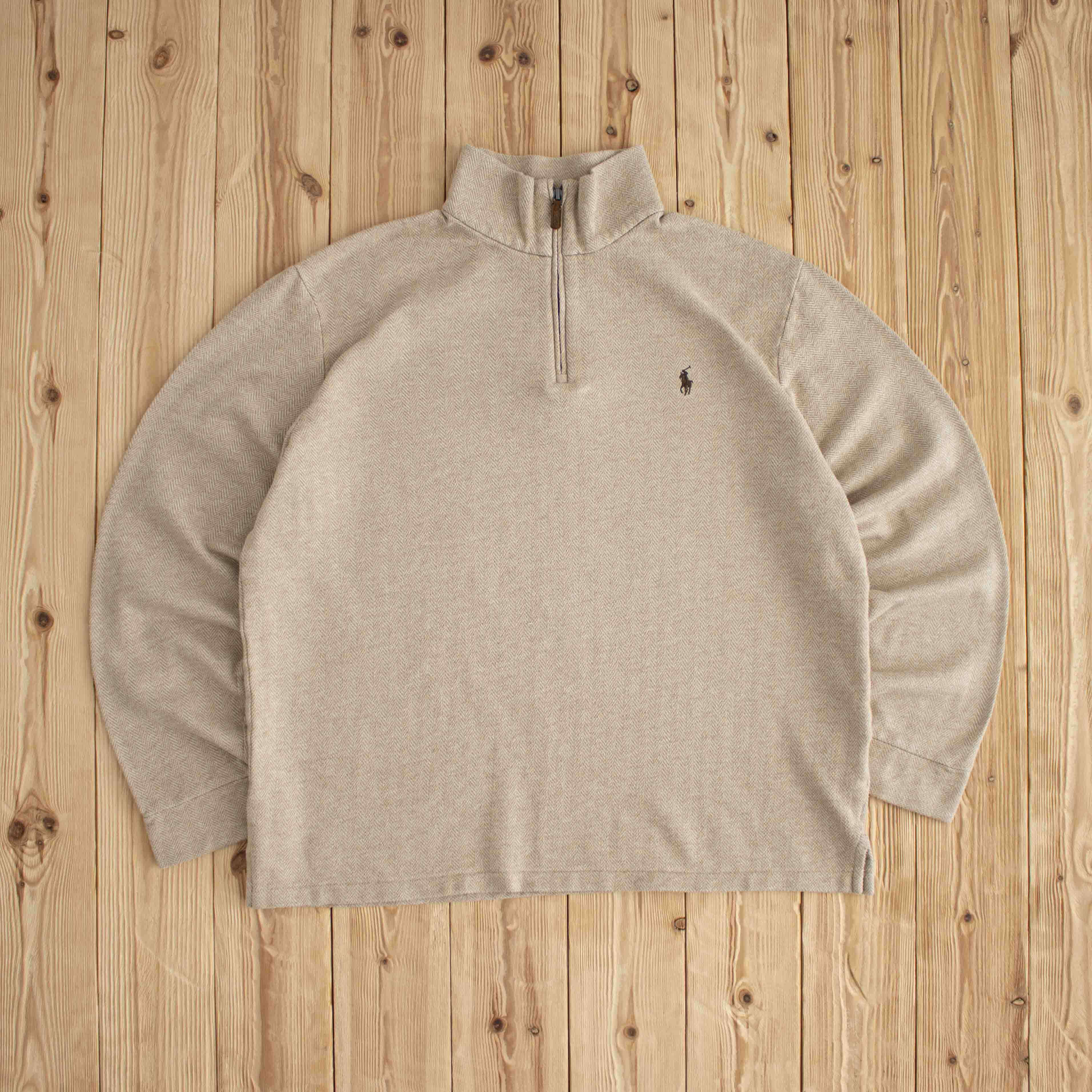 (M) Ralph Lauren Vintage Embroidered Quarter-Zip Beige