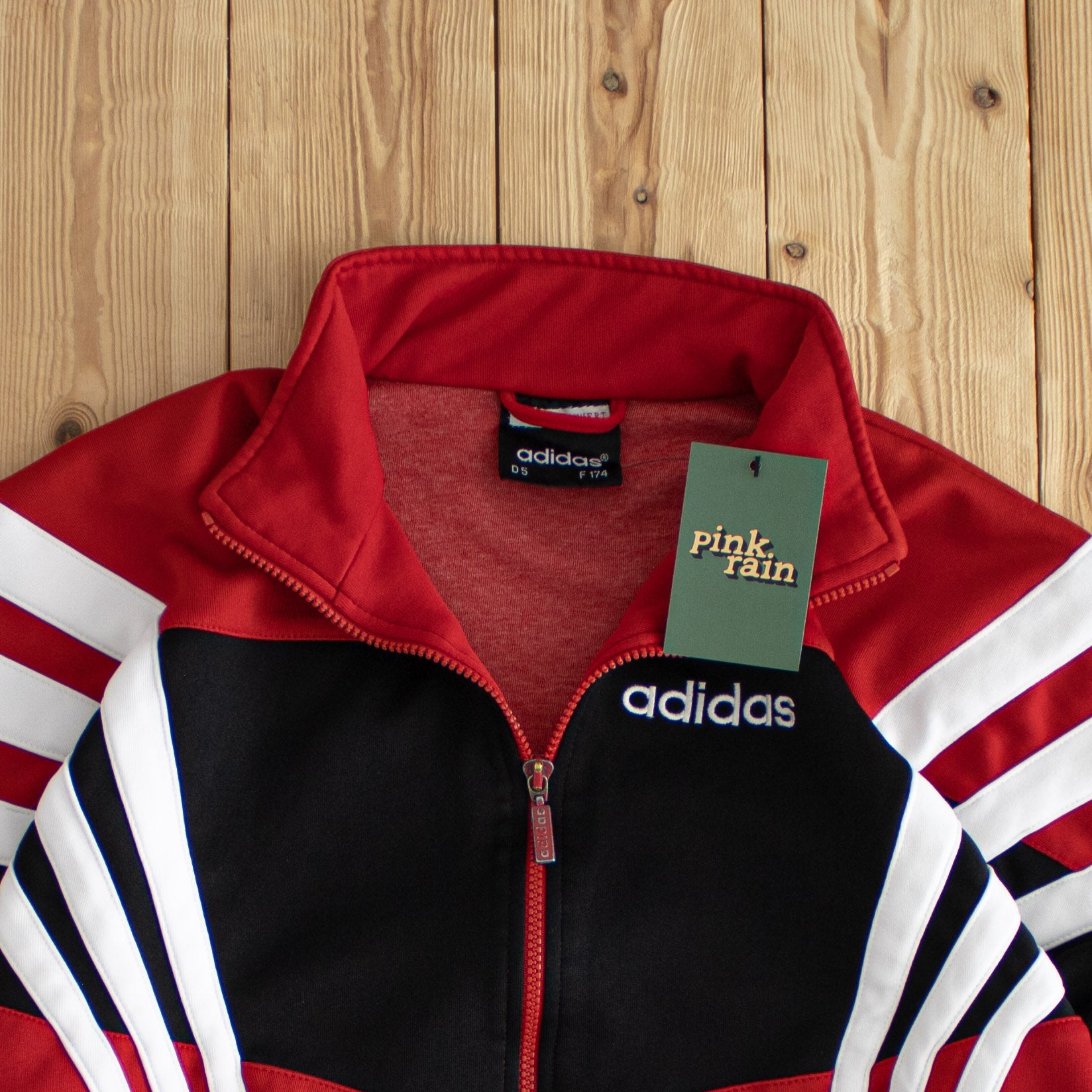 (M) Adidas Side Stripe Vintage Embroidered Full-Zip Sweatshirt Red