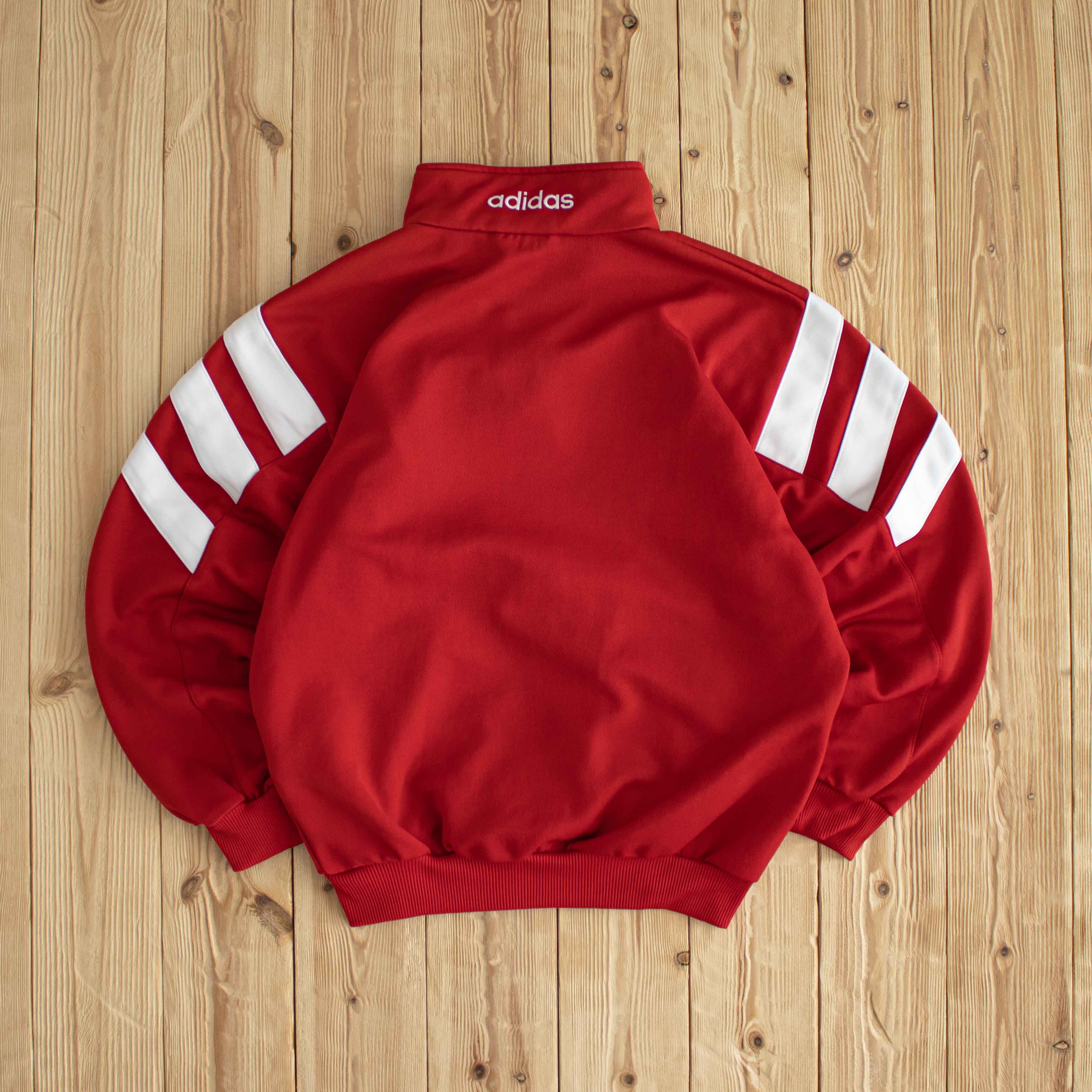 (M) Adidas Side Stripe Vintage Embroidered Full-Zip Sweatshirt Red