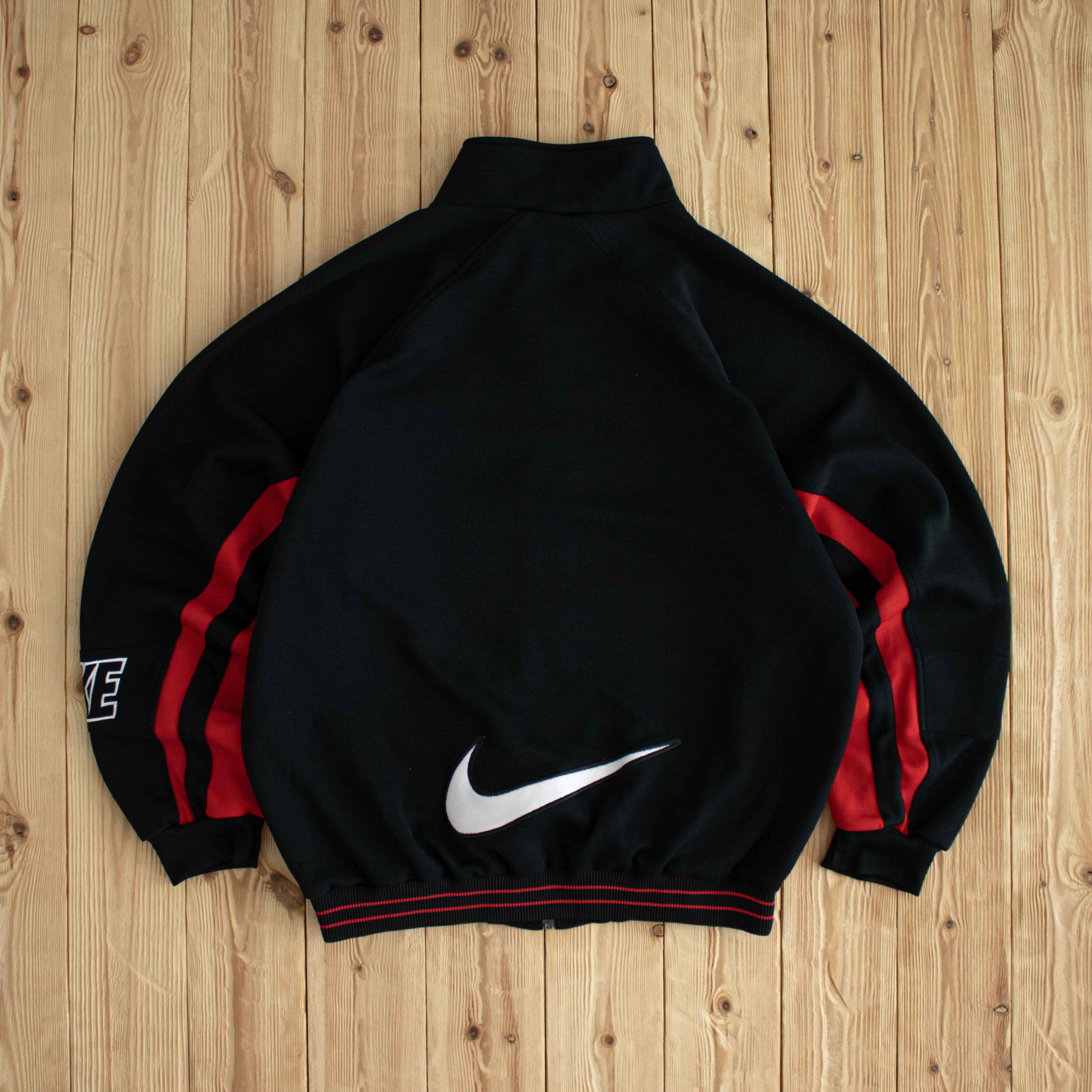 (L) Nike Swoosh Vintage Embroidered Full-Zip Sweatshirt Black