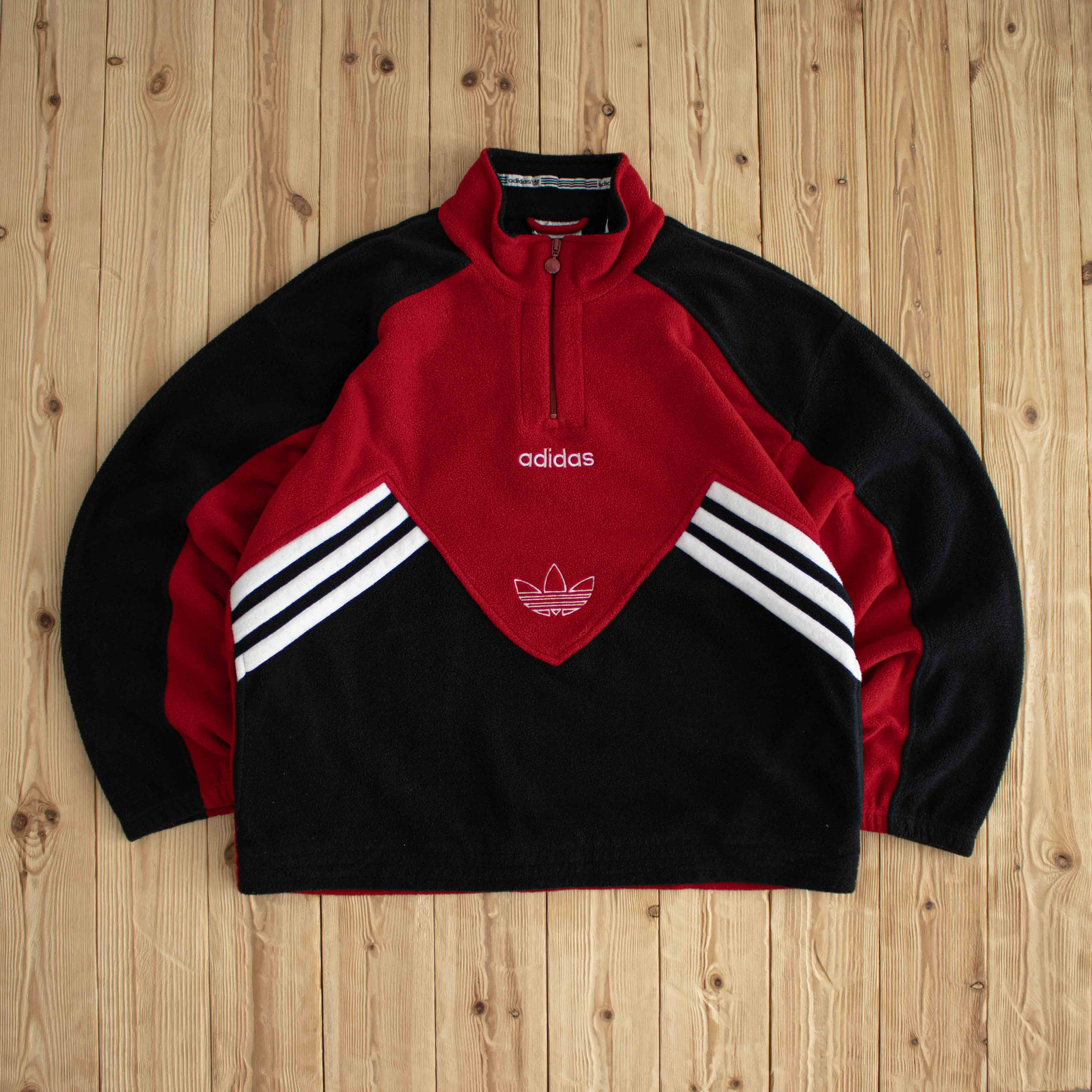 (L) Adidas Vintage Embroidered Fleece Quarter-Zip Red