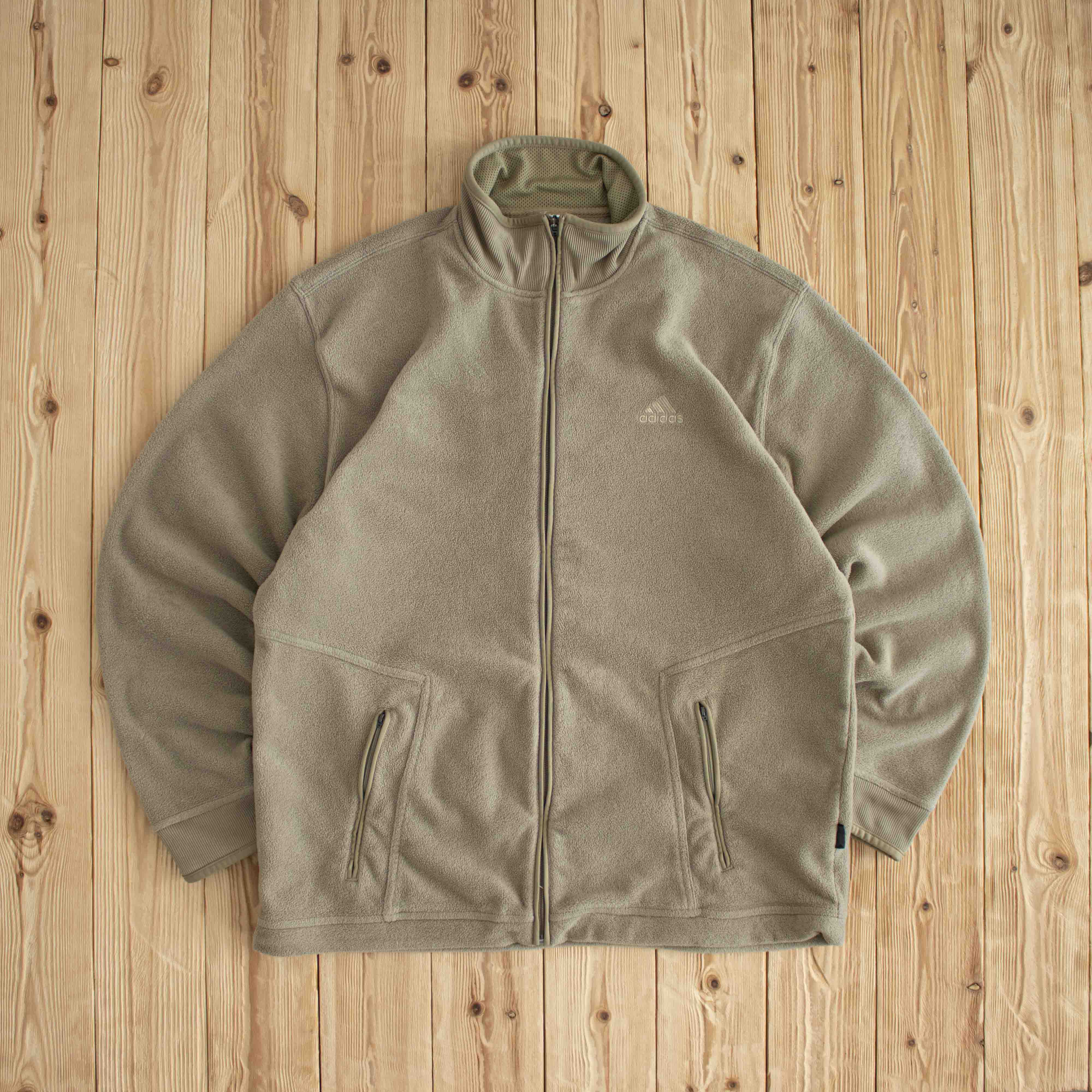(L/XL) Adidas Vintage Embroidered Full-Zip Sweatshirt Beige