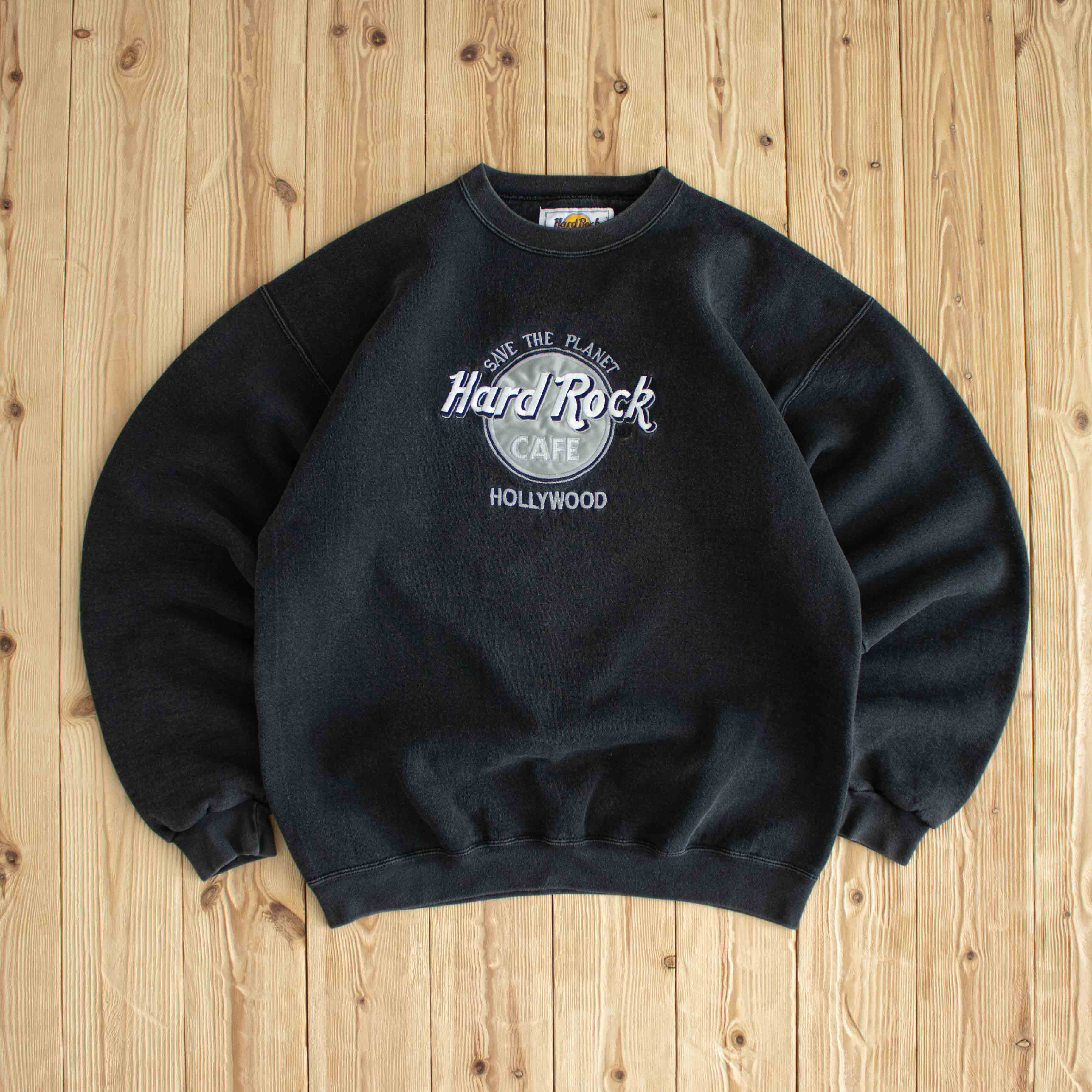 (M/L) Hard Rock Cafe Hollywood Vintage Embroidered Sweatshirt Black