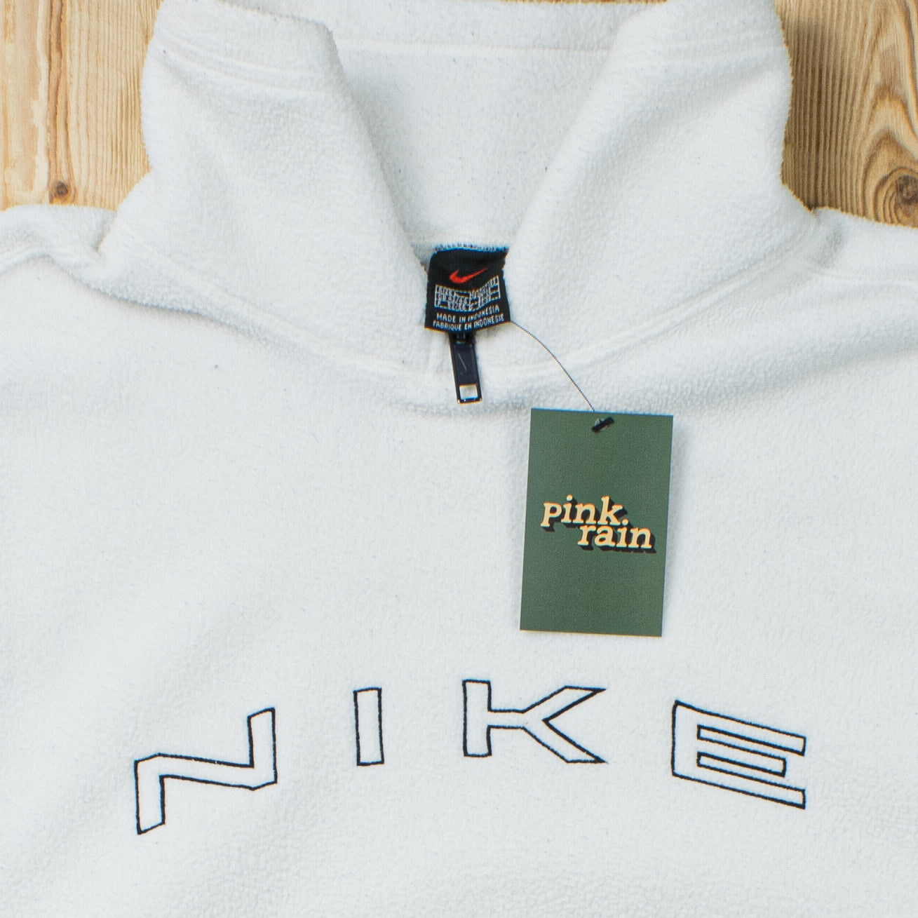 (L) Vintage Nike Spell Out Embroidered Fleece Quarter-Zip Sweatshirt