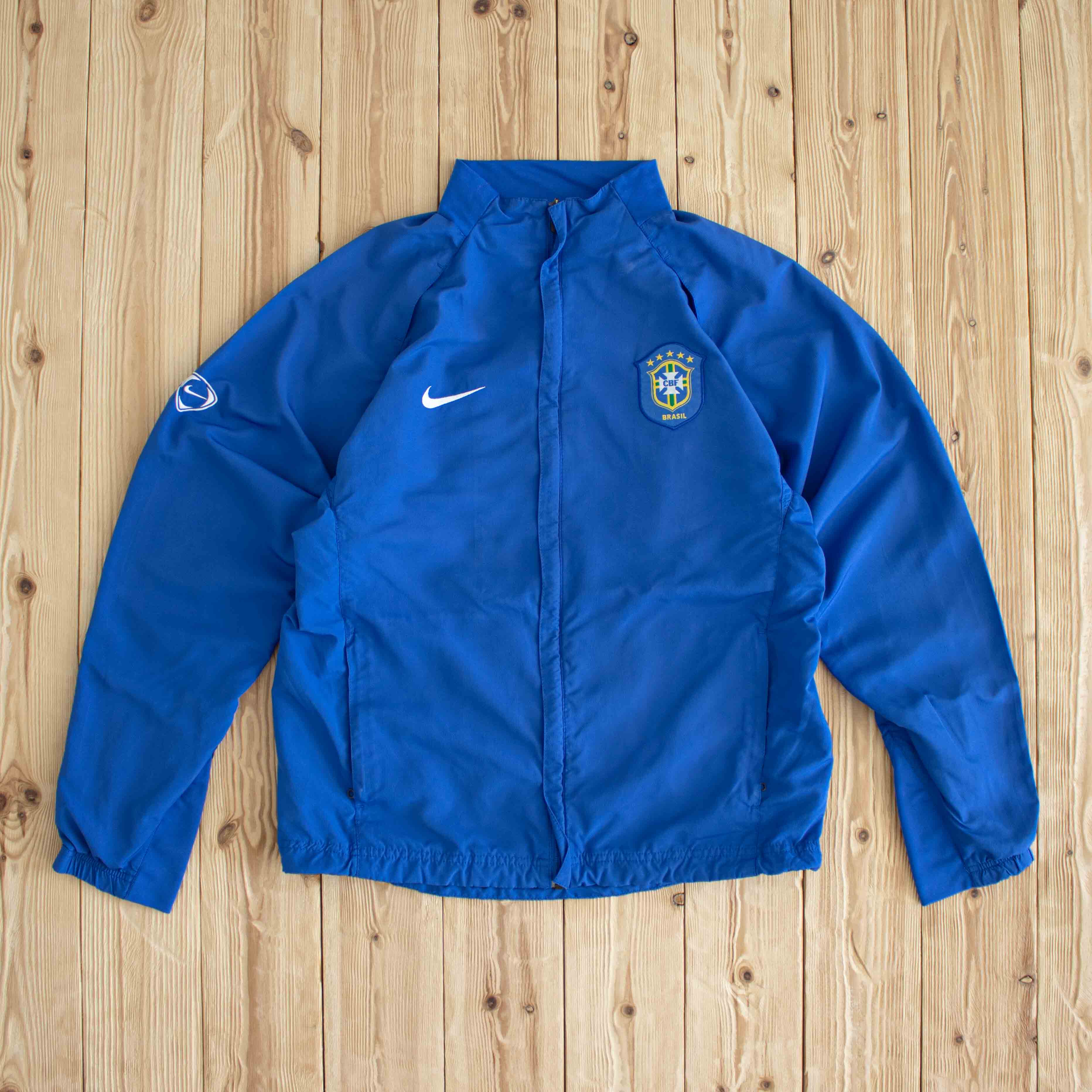 (S/M) Nike Brasil Vintage Embroidered Jacket Blue