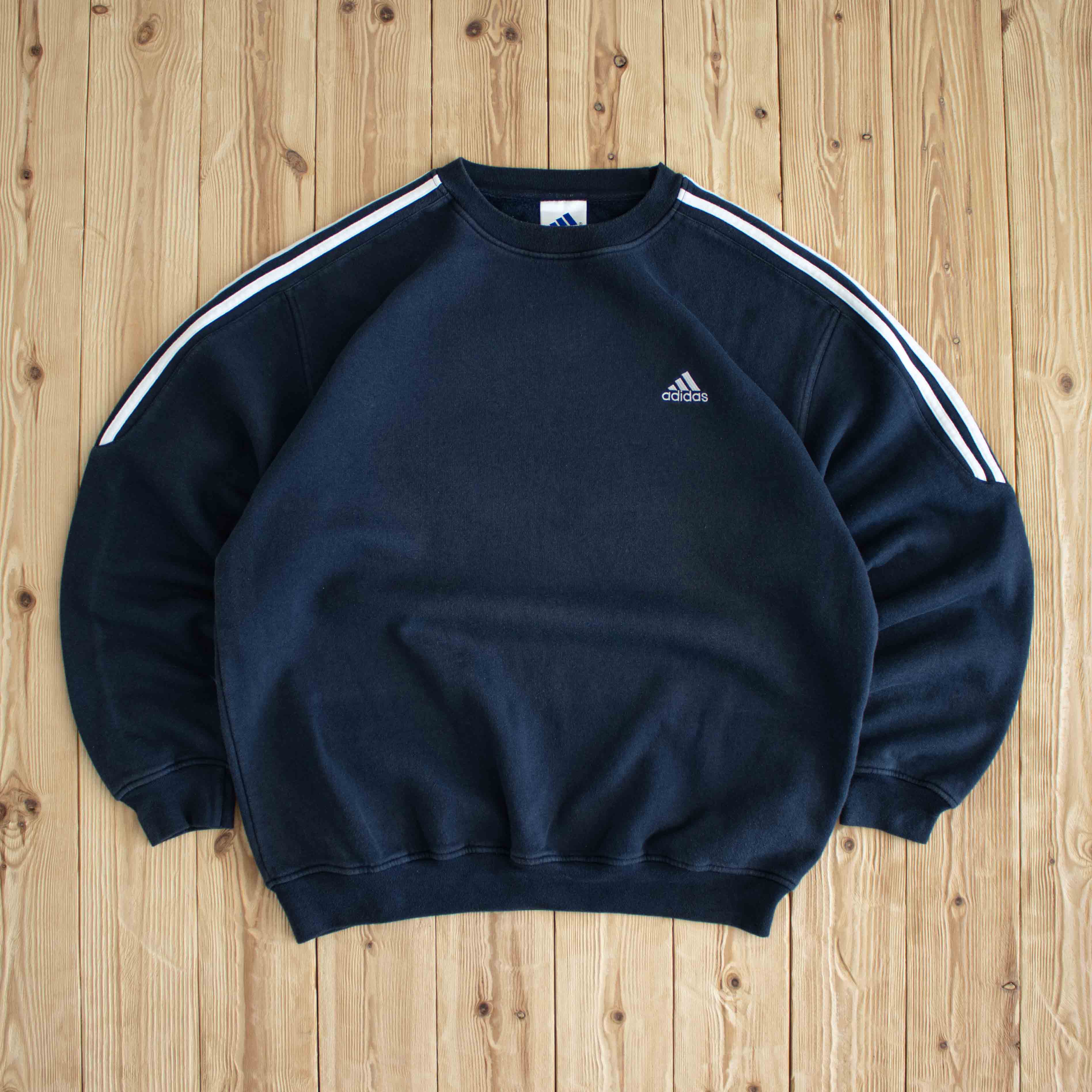 (L/XL) Adidas Vintage Essential Embroidered Sweatshirt Blue