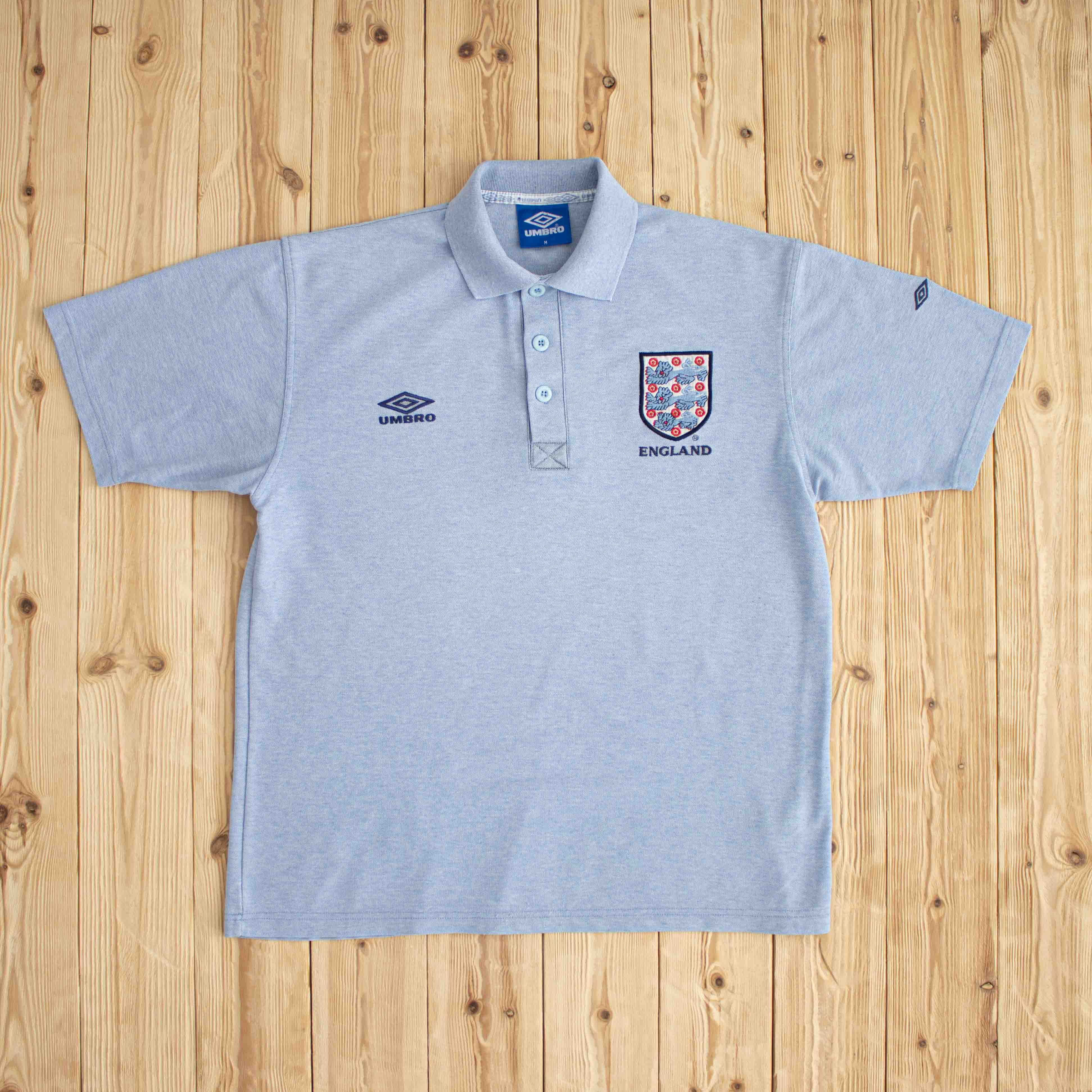 (M/L) Umbro England Vintage Embroidered Polo Blue