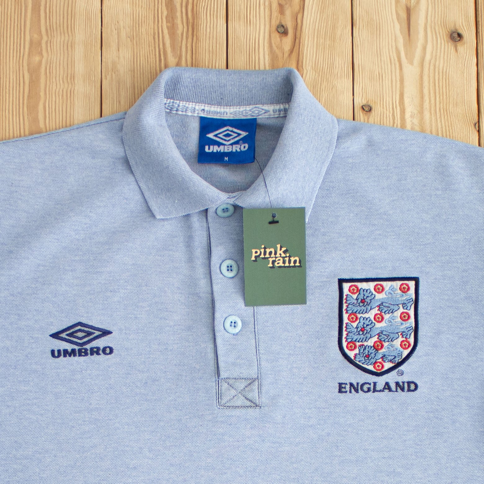 (M/L) Umbro England Vintage Embroidered Polo Blue