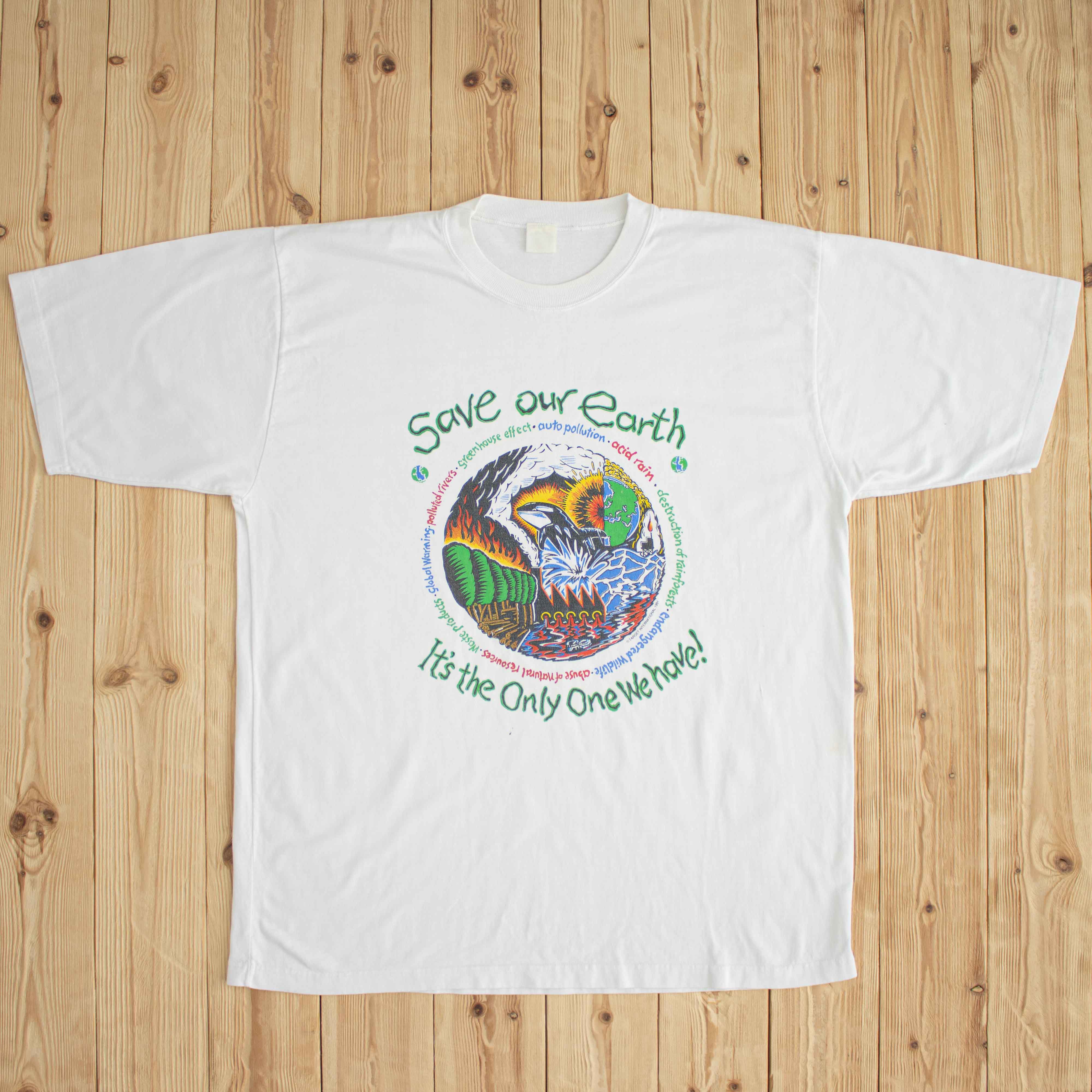 (XL) 1991 Save Our Earth Vintage T-Shirt White