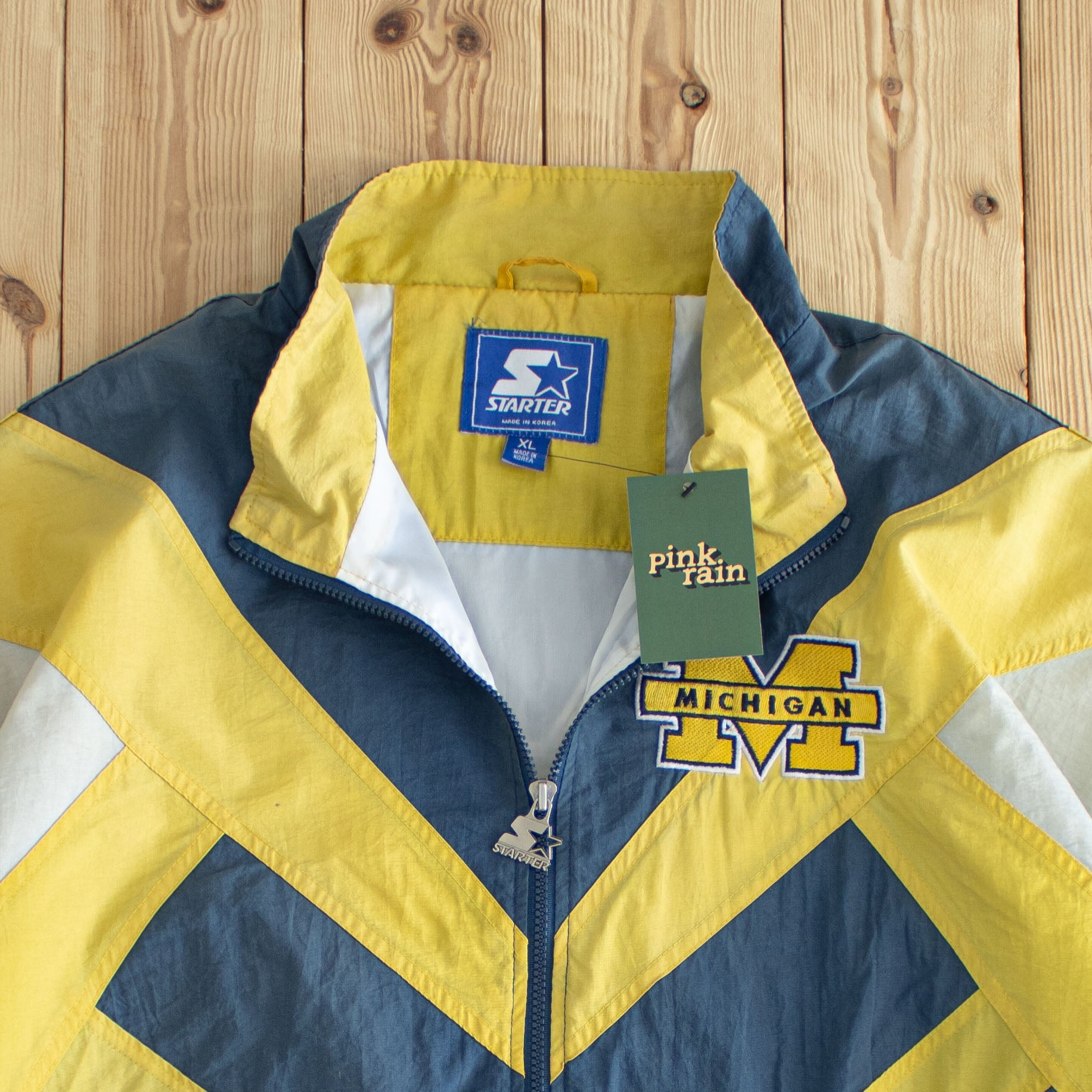 (XL) Starter Michigan Wolverines Vintage Embroidered Jacket Yellow Blue