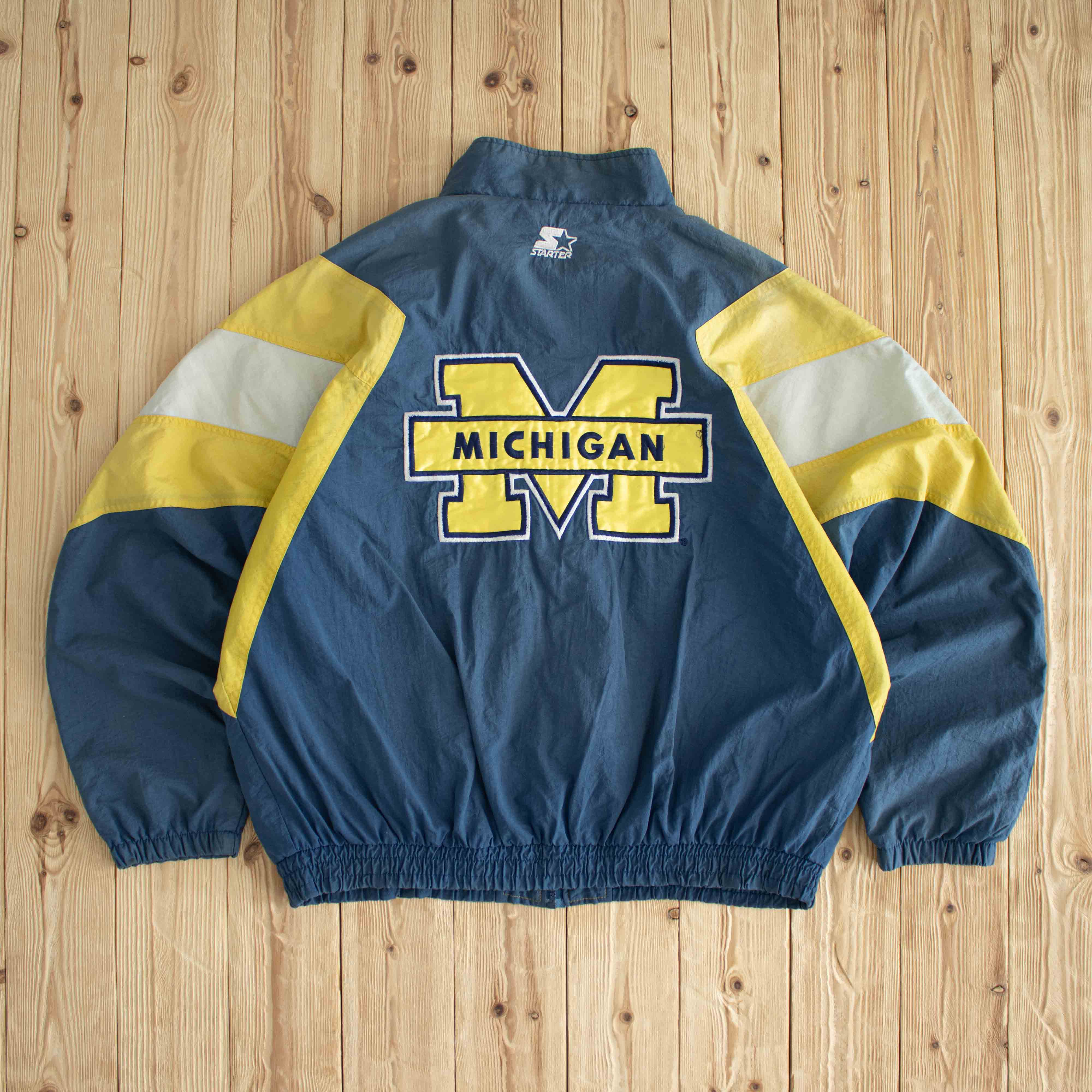 (XL) Starter Michigan Wolverines Vintage Embroidered Jacket Yellow Blue