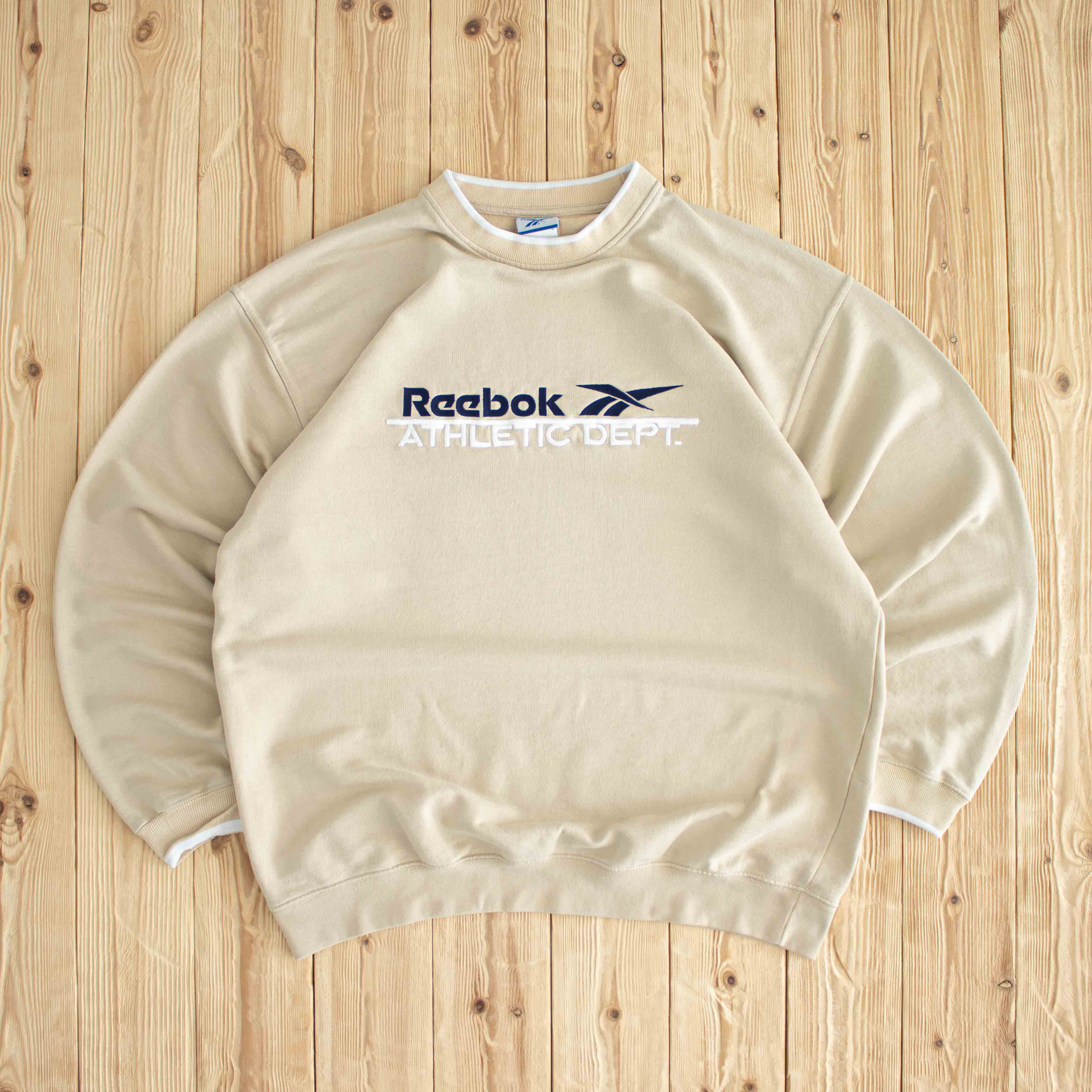 (XL) Reebok Athletic Dept. Vintage Embroidered Sweatshirt Beige