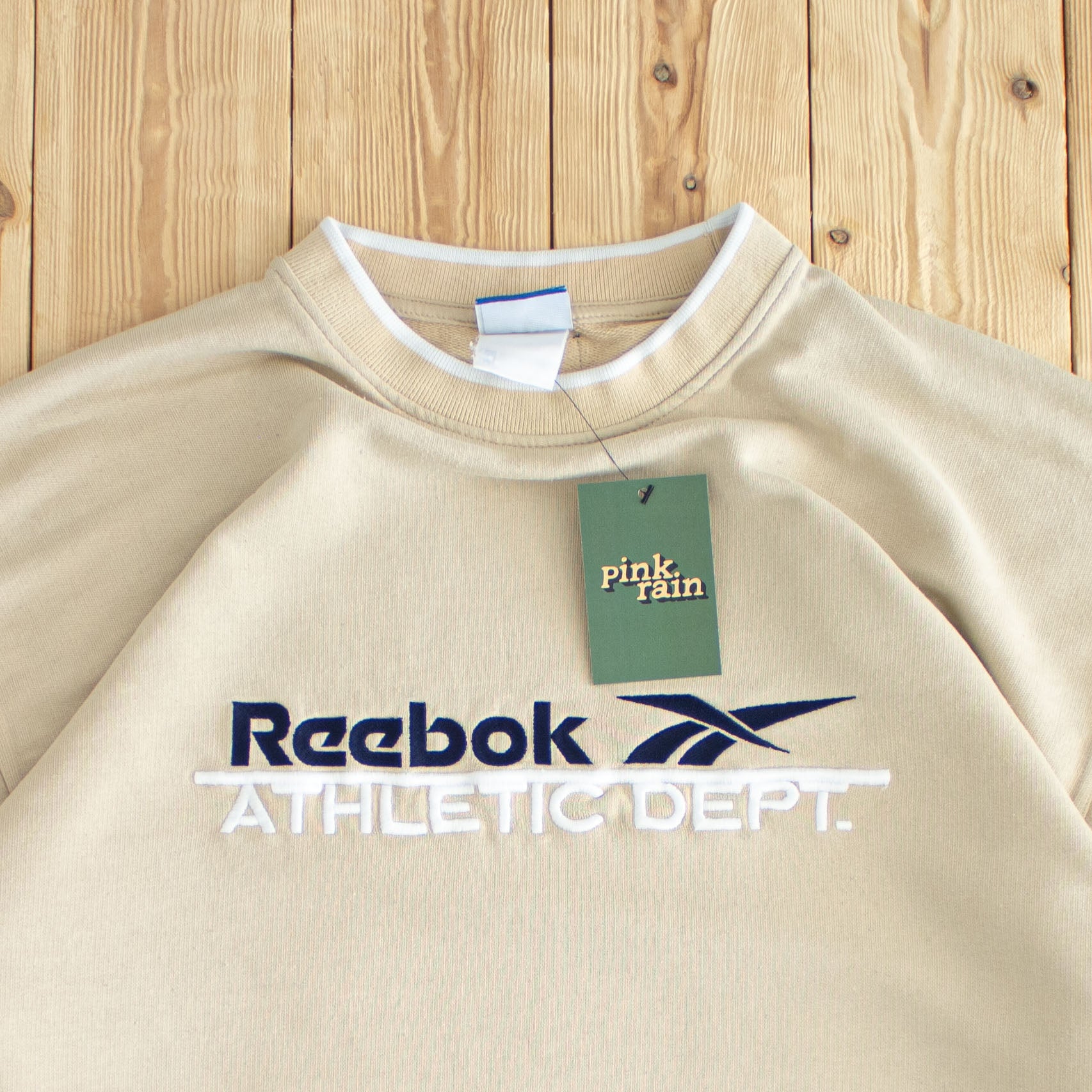 (XL) Reebok Athletic Dept. Vintage Embroidered Sweatshirt Beige