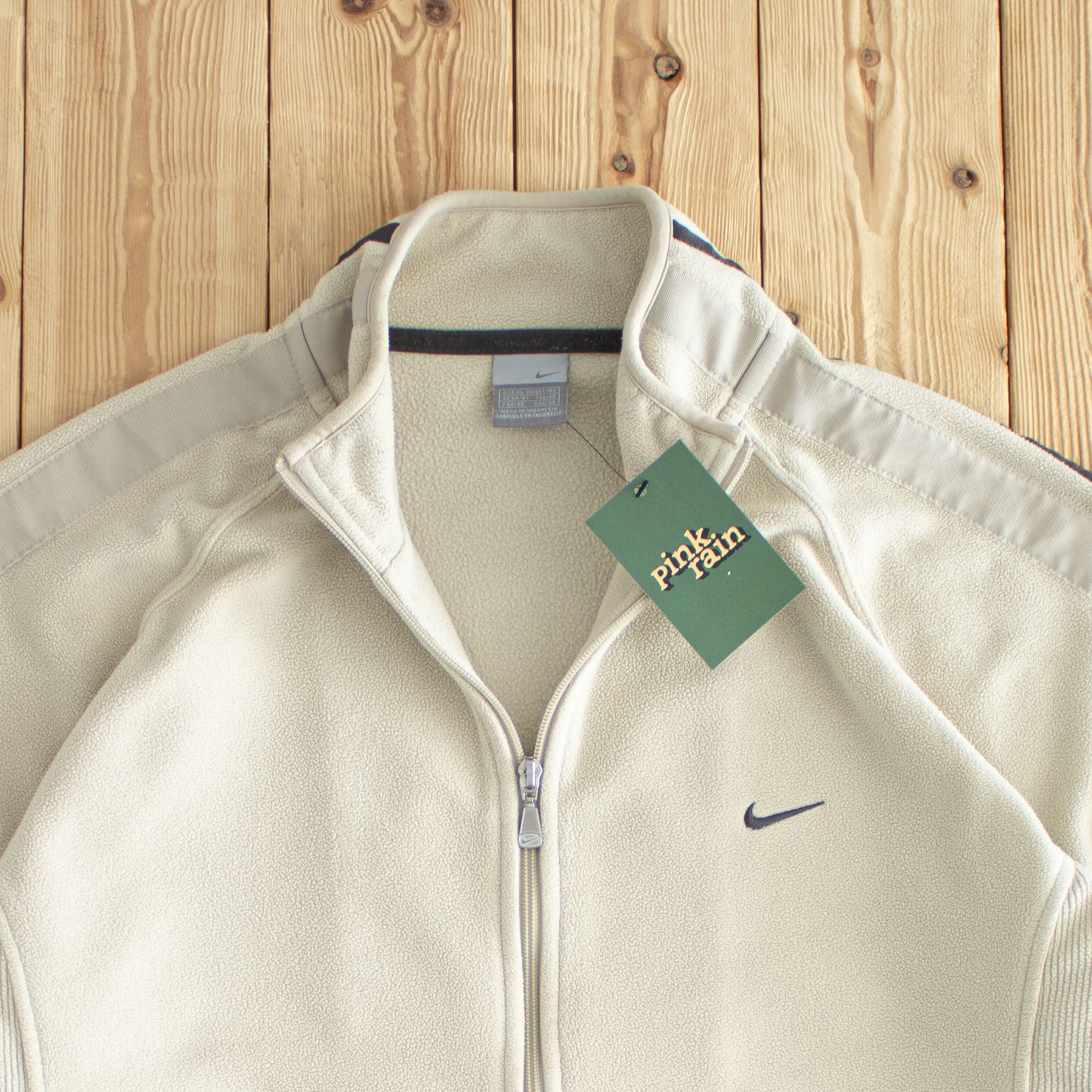 (L) Nike Fleece Vintage Embroidered Full-Zip Sweatshirt Beige