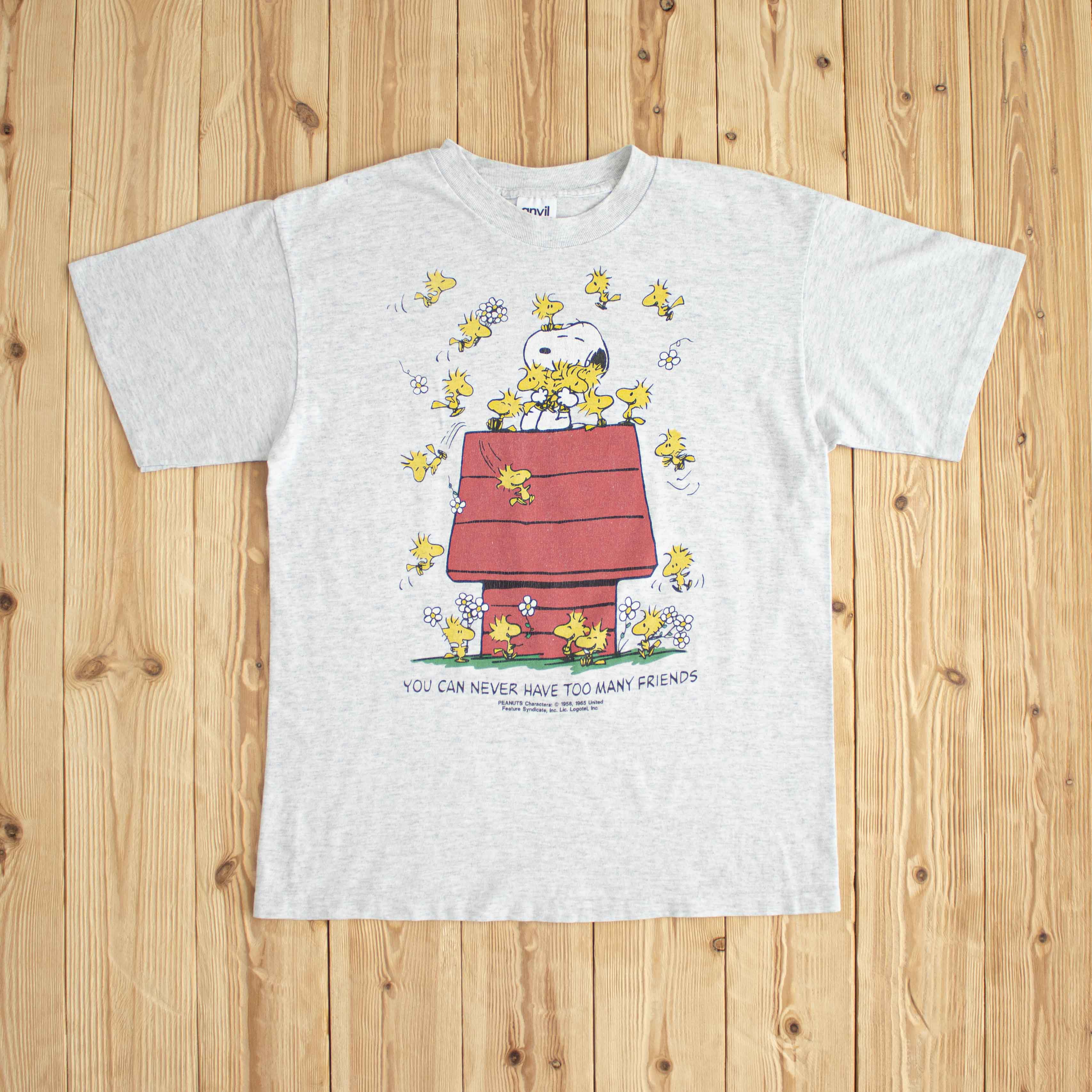 (S/M) 80s' Peanuts 'You Can Never Have Too Many Friends' Vintage Single Stitch T-Shirt Gray